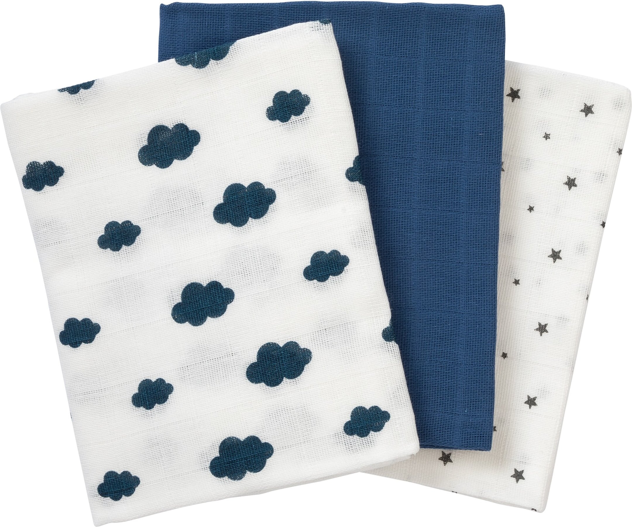Bornino Lieblinge 3er-Pack Mullwindeln Wolken und Sterne 80x80 cm