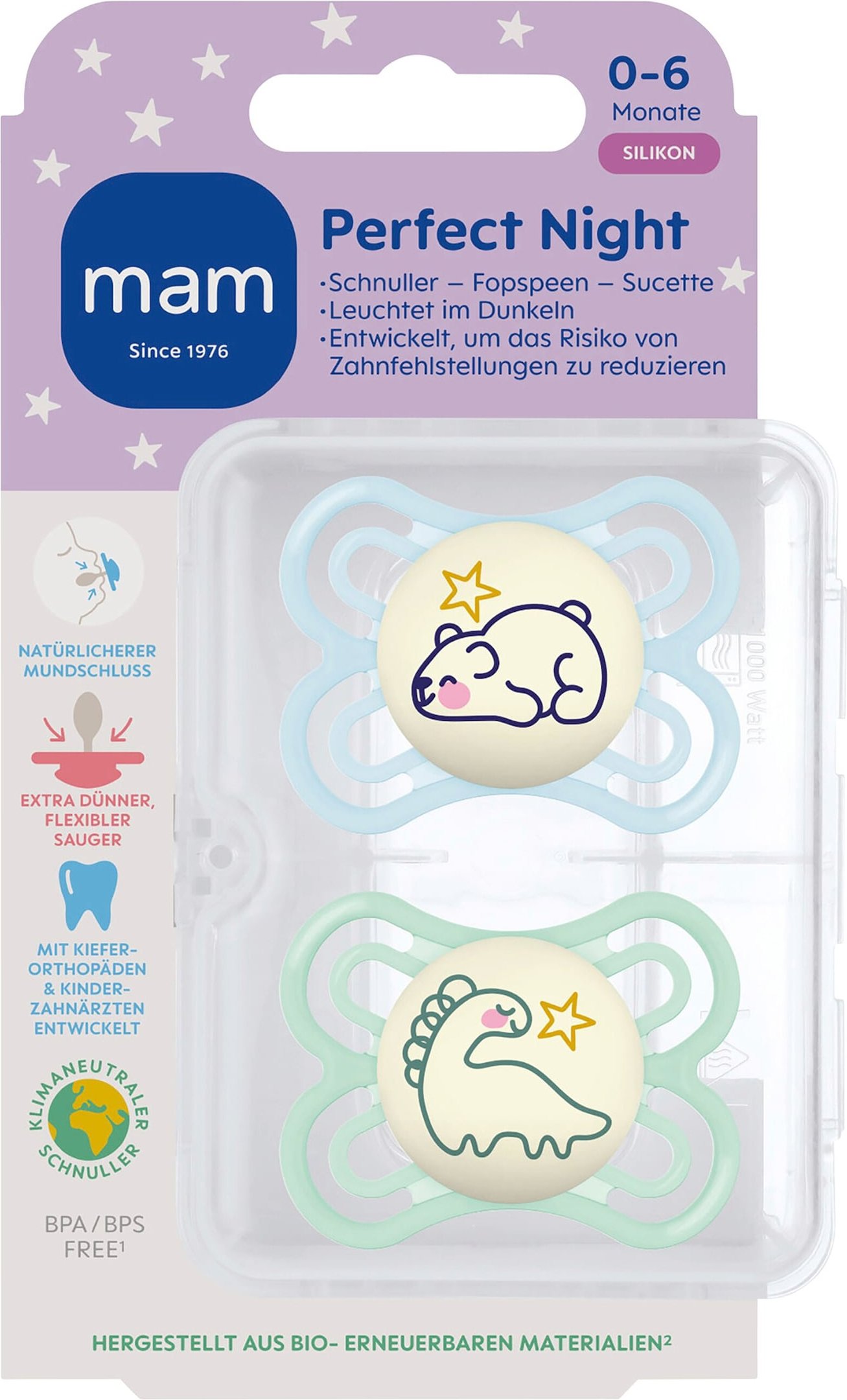 Thumbnail - Mam 2er-Pack Schnuller Perfect Night Silikon, 0-6M