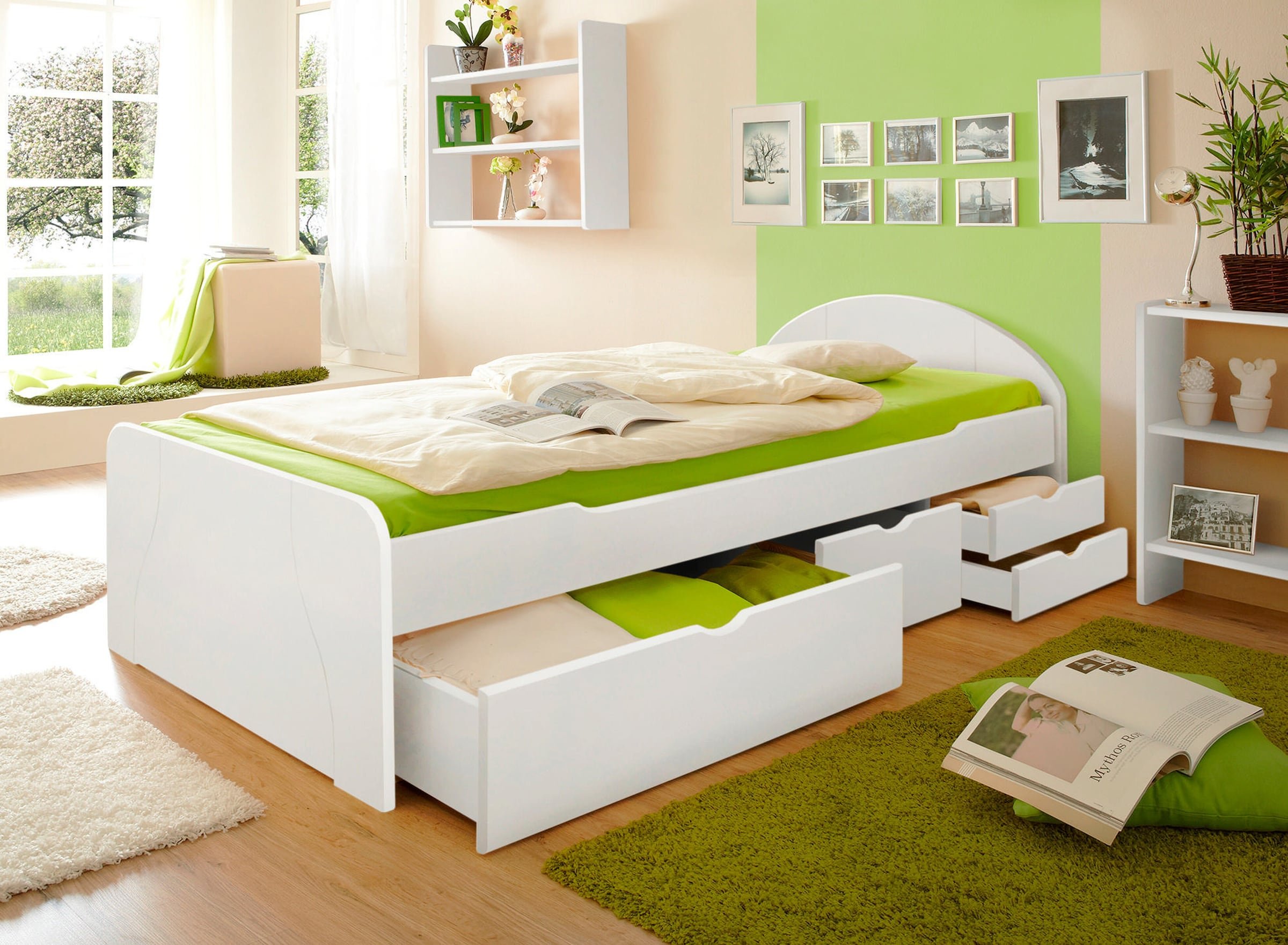 Ticaa Schubkastenbett Erna Kiefer Weiß