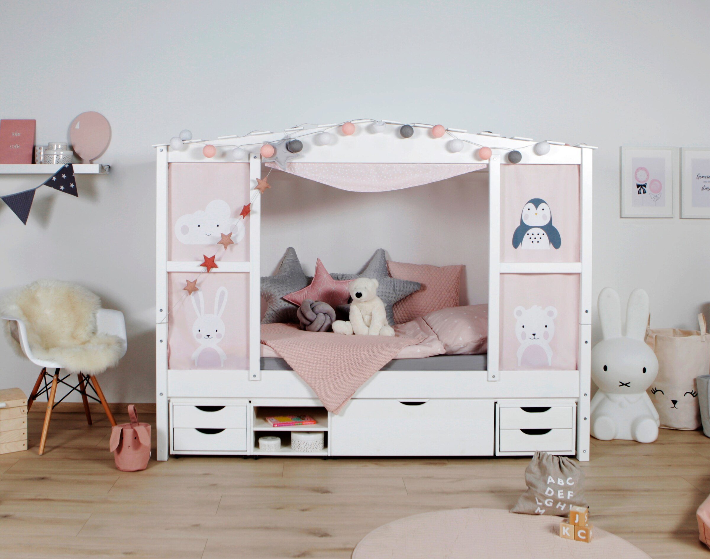 Ticaa Hausbett mit Bettkasten "Amelie" Kiefer Weiß