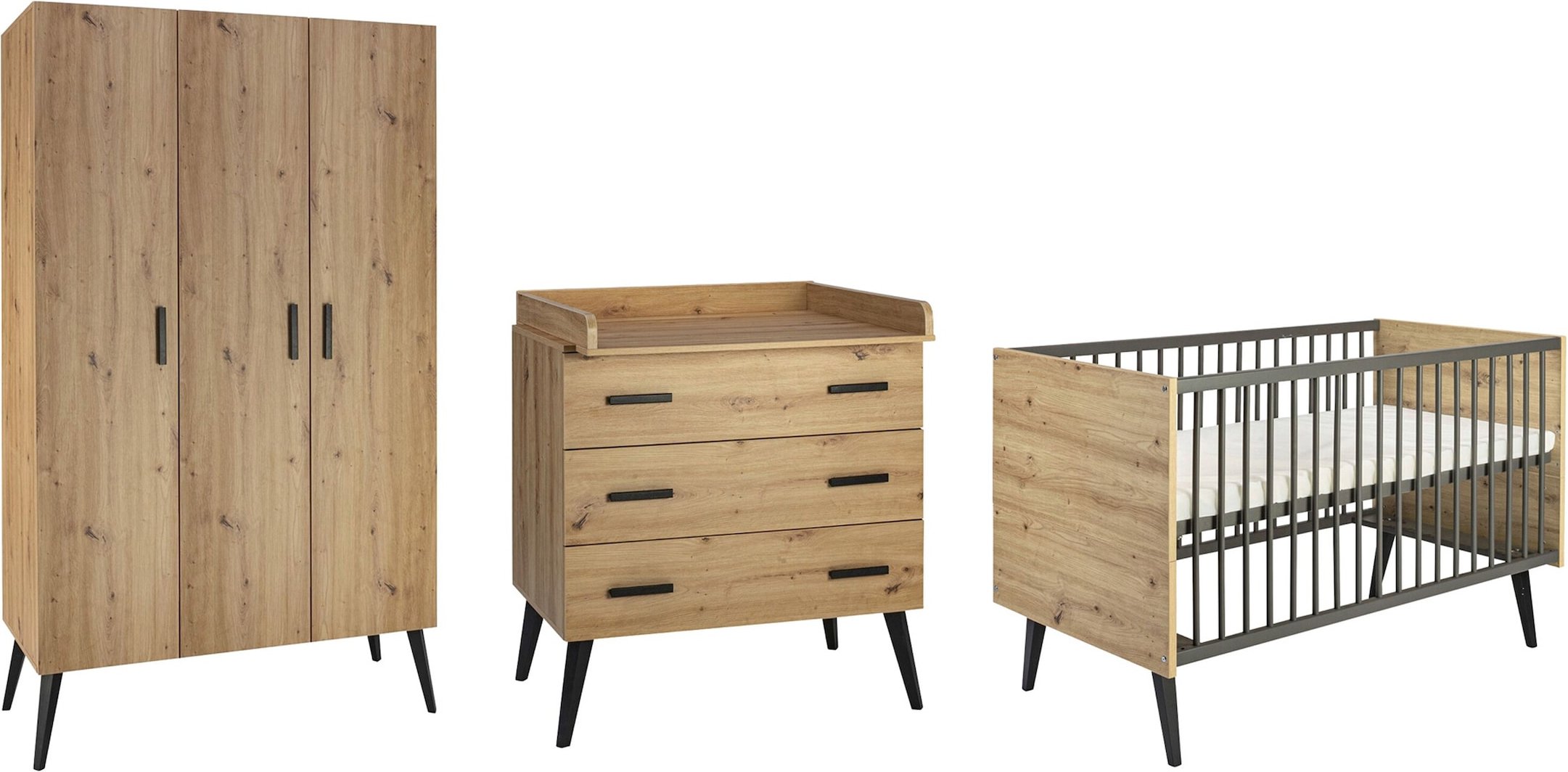 Schardt 3-tlg. Babyzimmer Morris Oak mit 3-türigem Kleiderschrank