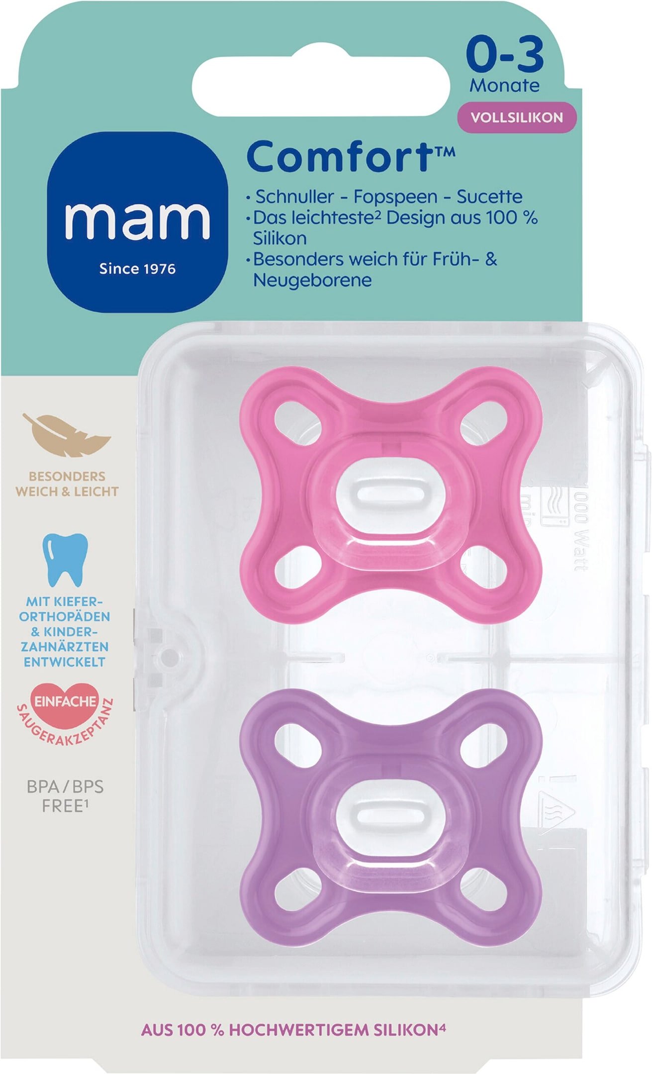 Mam 2er-Pack Schnuller Comfort Silikon 0-3M