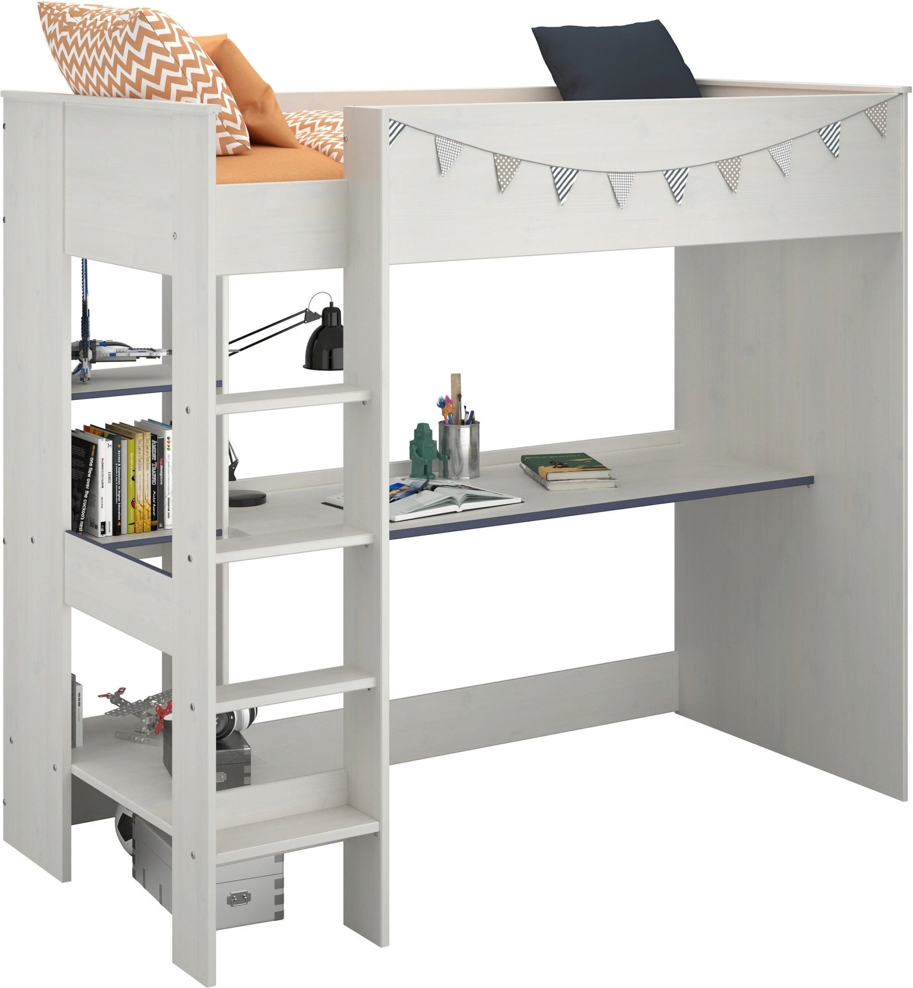 Parisot Hochbett mit Schreibtisch Smoozy 3a + 3b - Kanten Blau oder Pink (90x200)