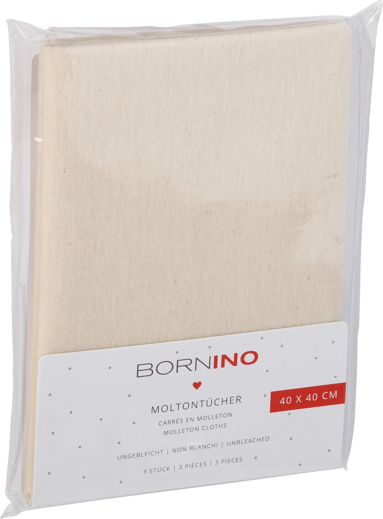 Bornino Lieblinge 3er-Pack Moltontücher 40x40 cm ungebleicht natur