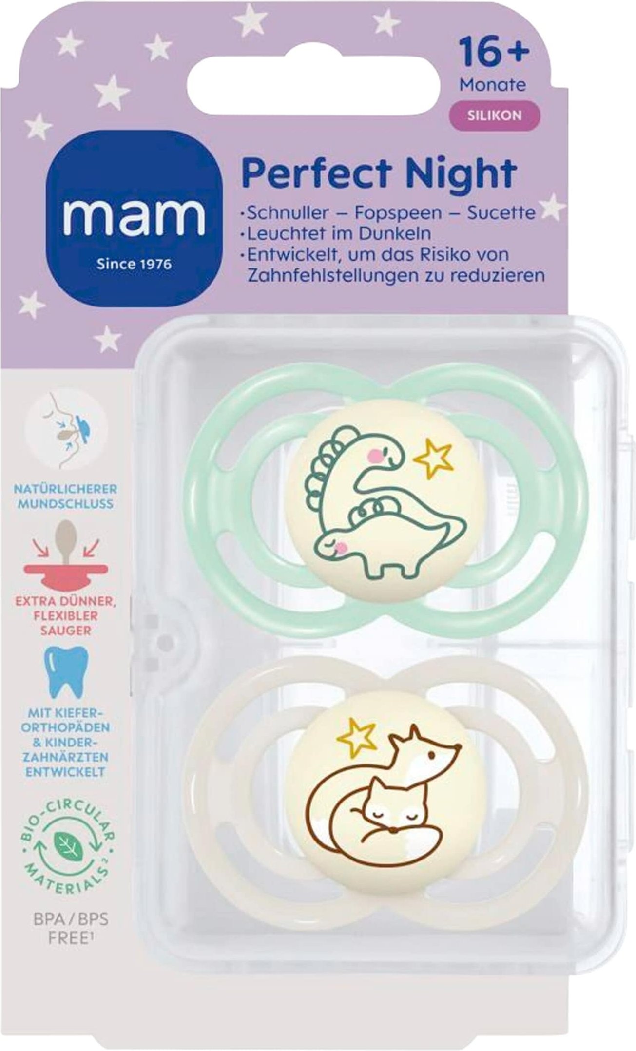 Mam 2er-Pack Schnuller Perfect Night Silikon, ab 16M