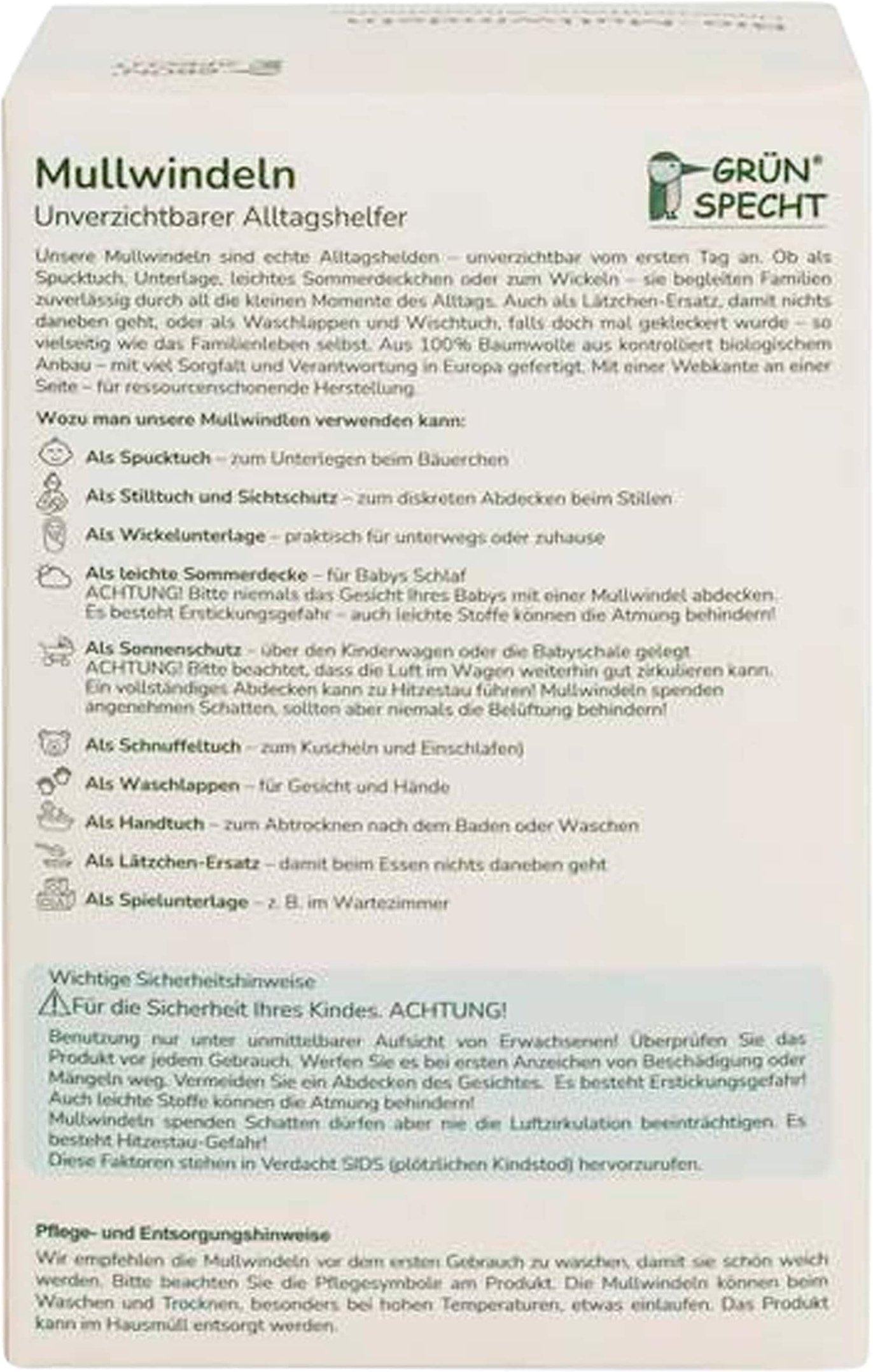 Grünspecht 5er-Pack Bio-Mullwindeln