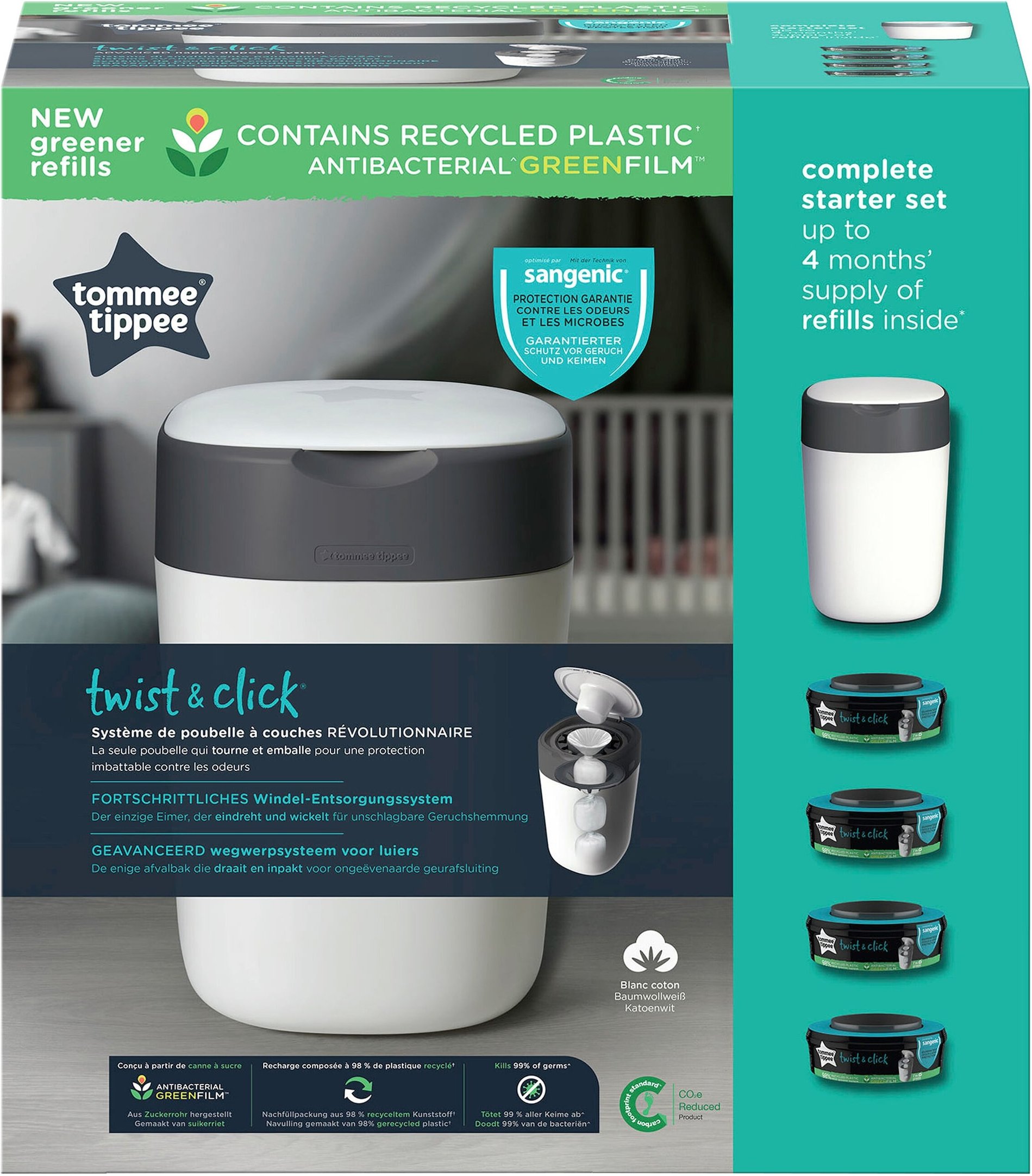 Tommee Tippee Twist & Click Windeleimer Twist & Click inklusive 4er-Pack Nachfüllkasetten