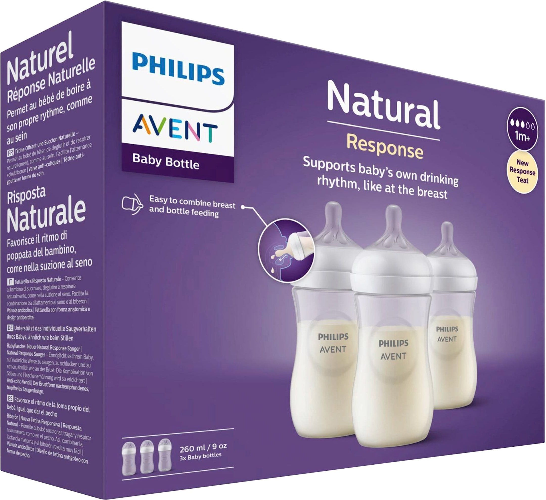 Philips Avent 3er-Pack Babyflasche Natural Response, 260ml, ab 1M