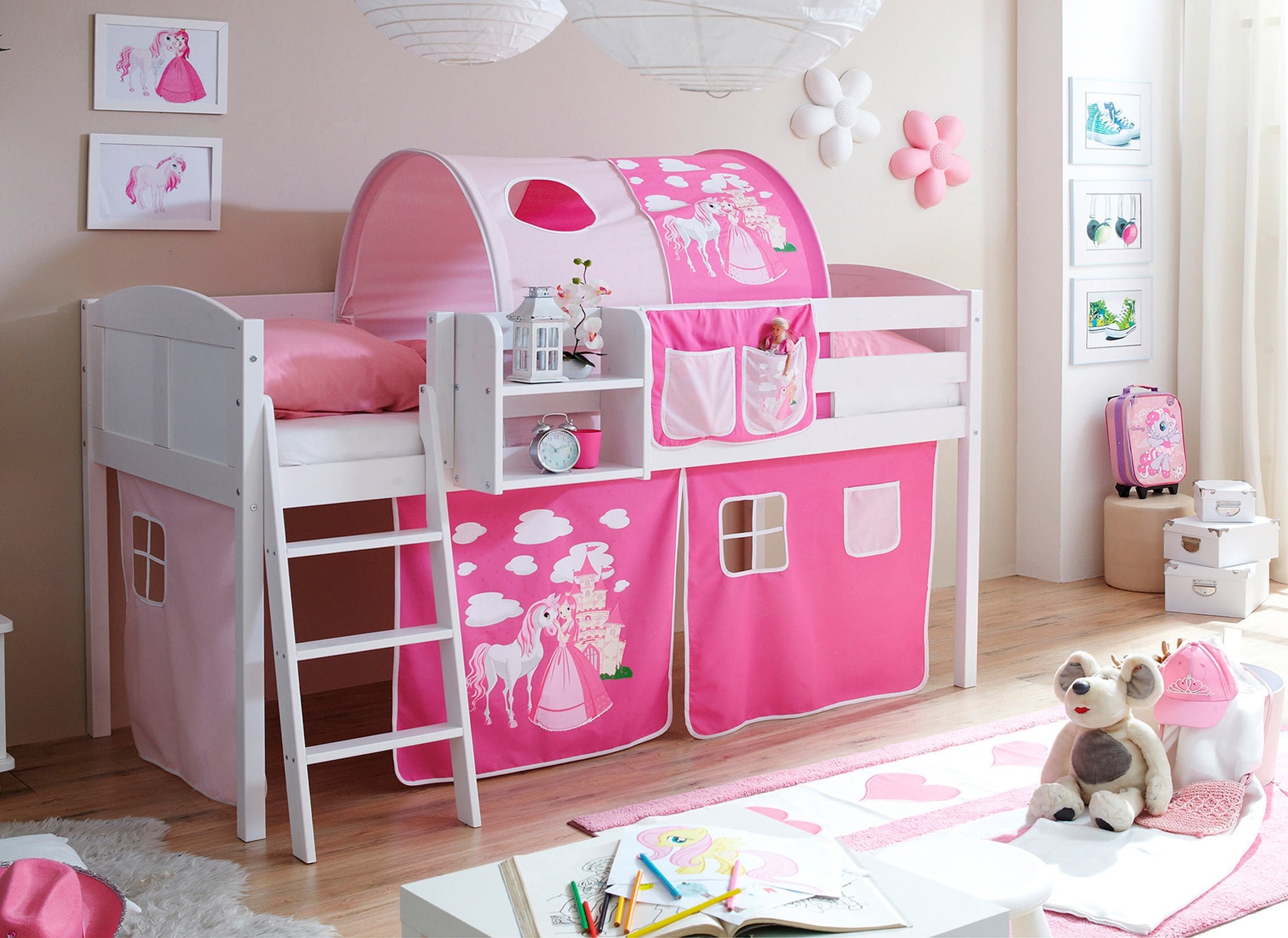 Ticaa Hochbett "Eric" Country Kiefer Weiß Motiv