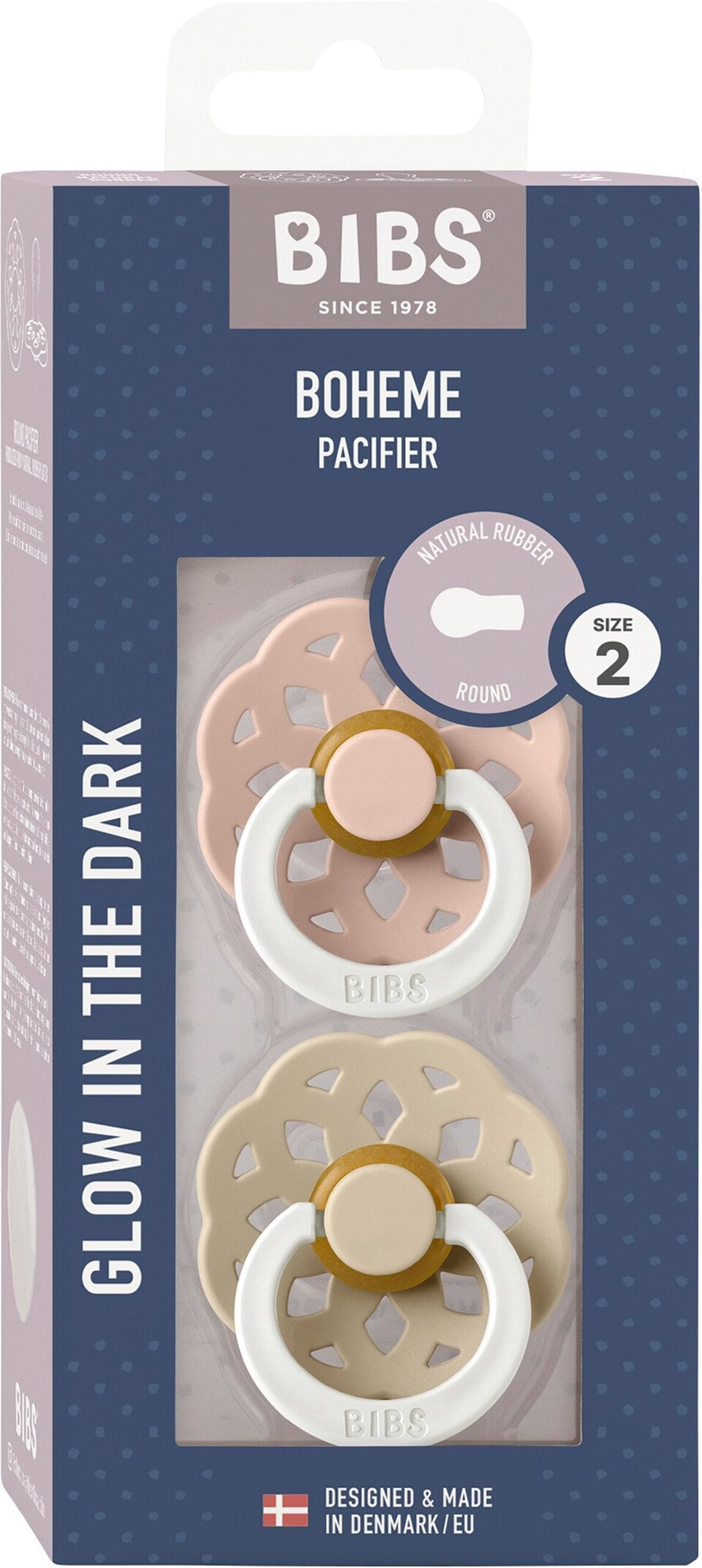 Bibs 2er-Pack Boheme GLOW Schnuller Latex, 6-18M