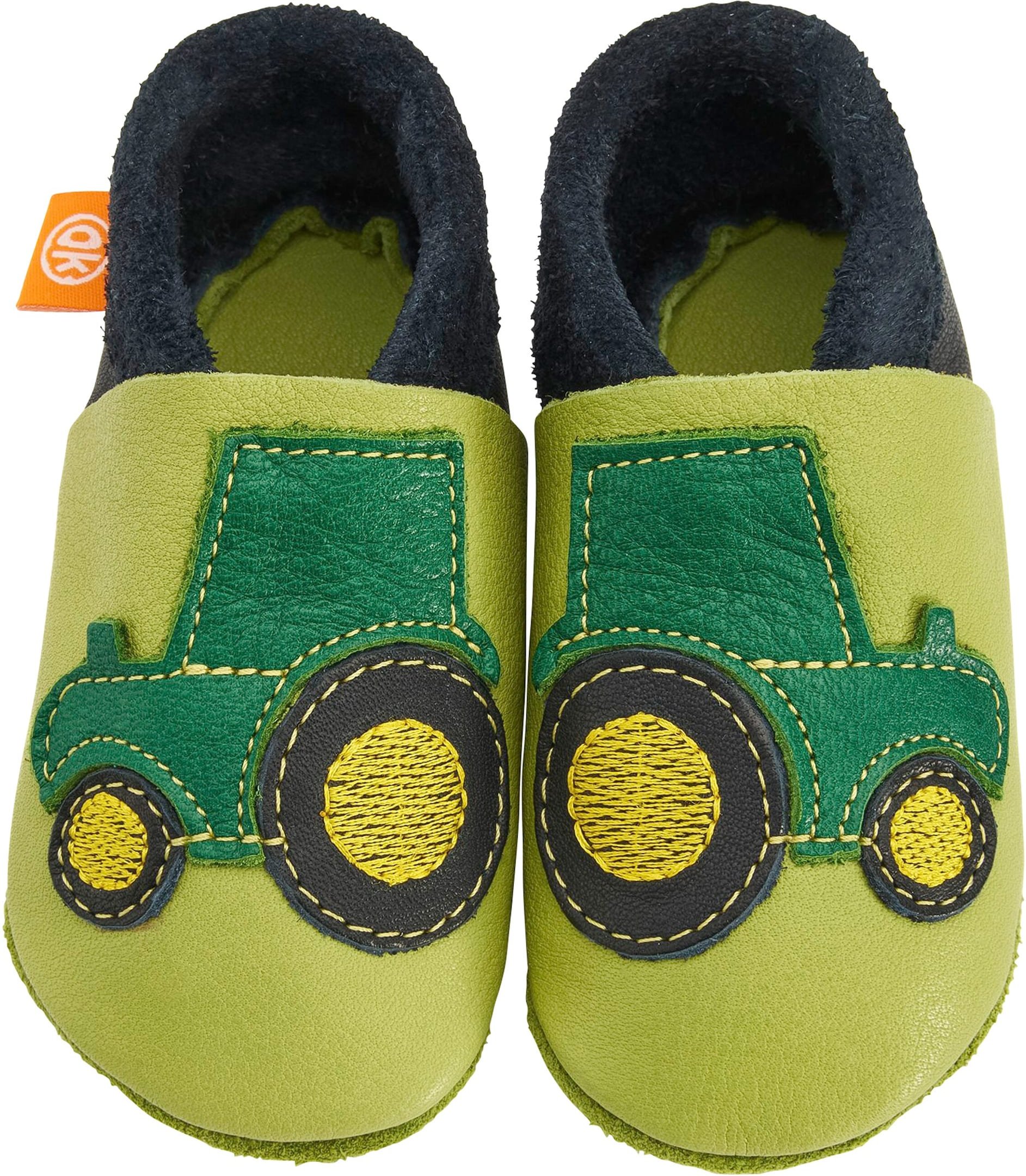 Orangenkinder Krabbel- und Hausschuhe Traktor