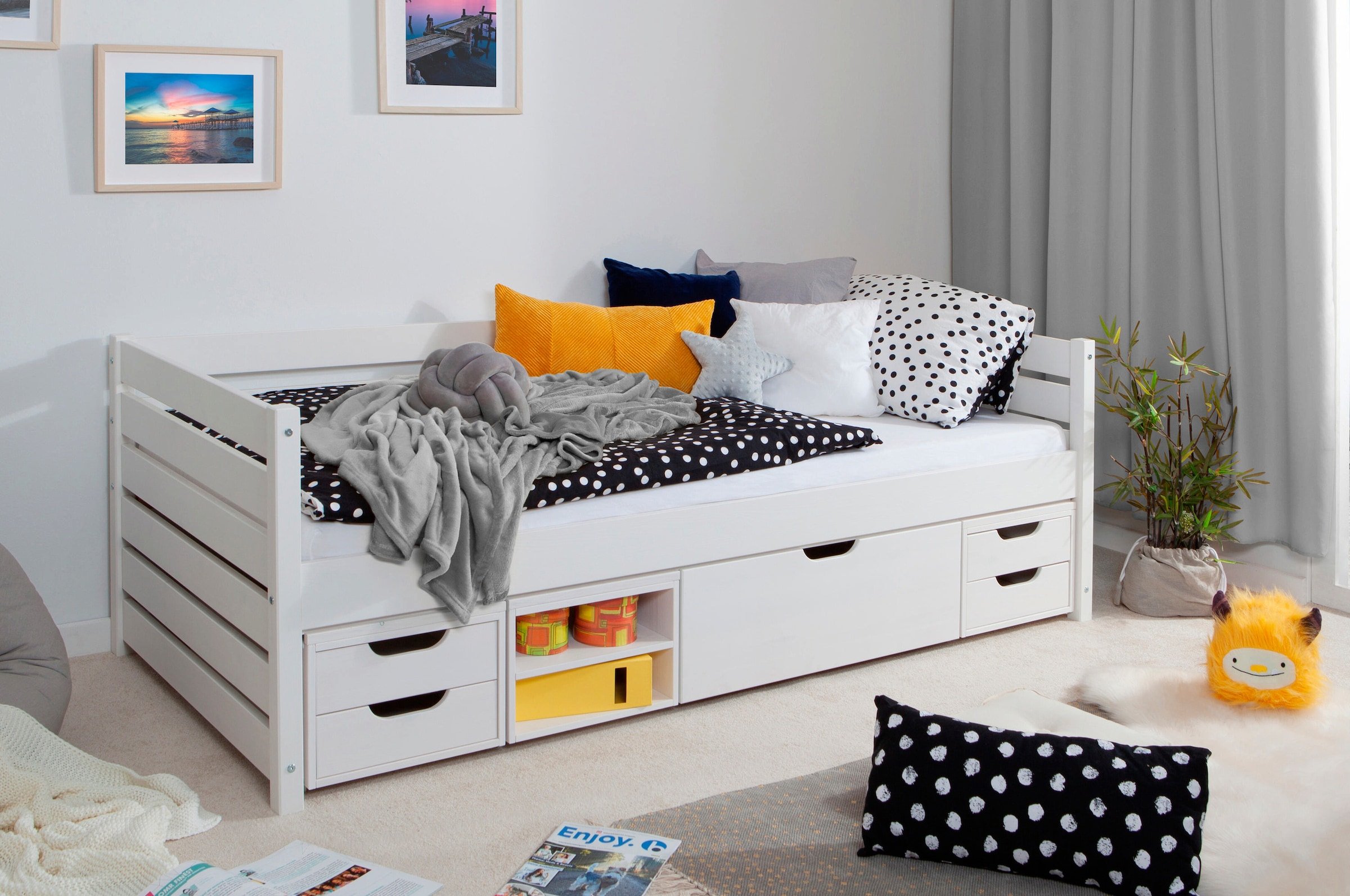 Ticaa Sofabett Naomi inkl. Funktionsschubkästen, 100x200, Weiß