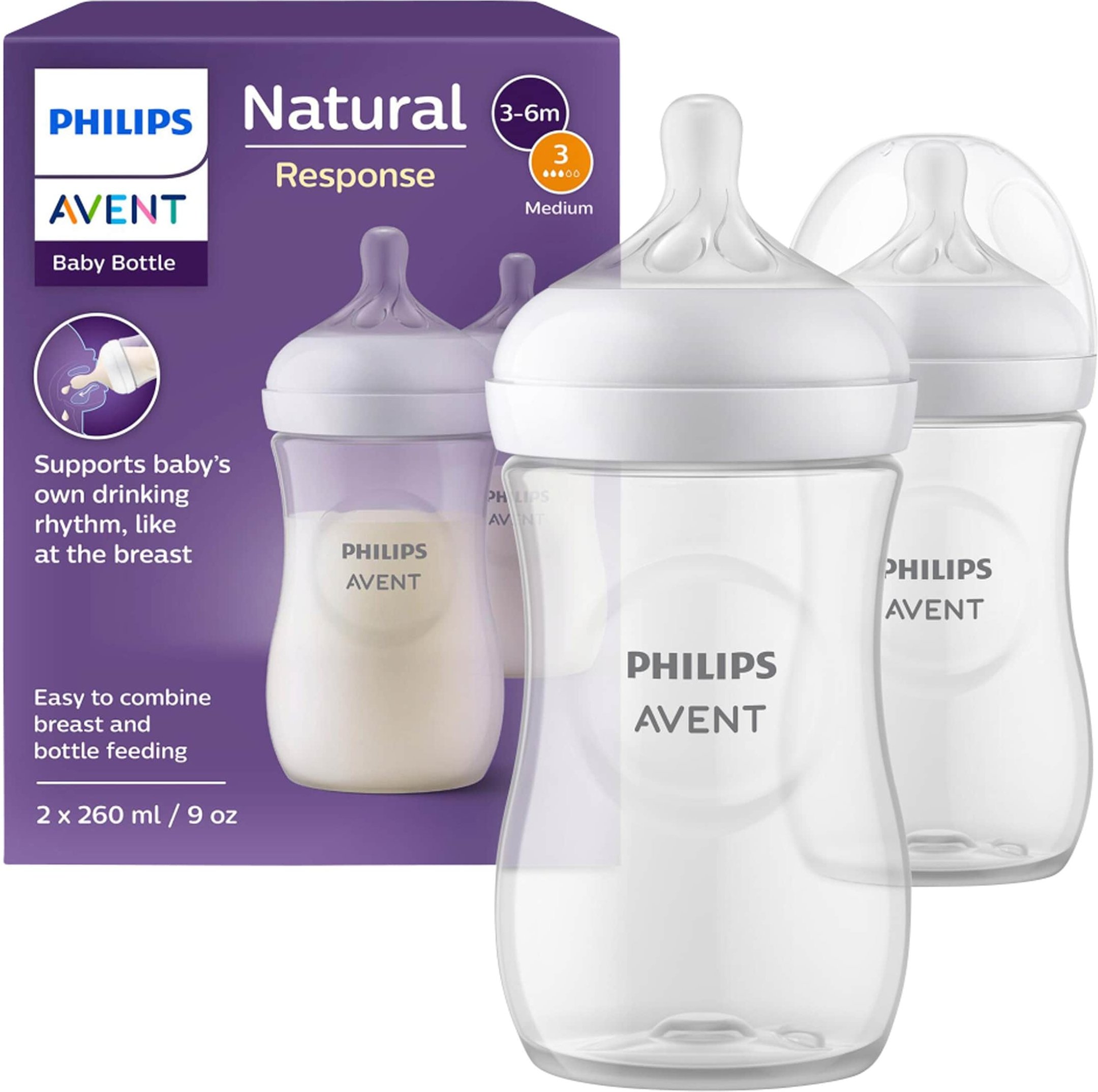 Philips Avent 2er-Pack Babyflasche Natural Response, 260ml, ab 1M
