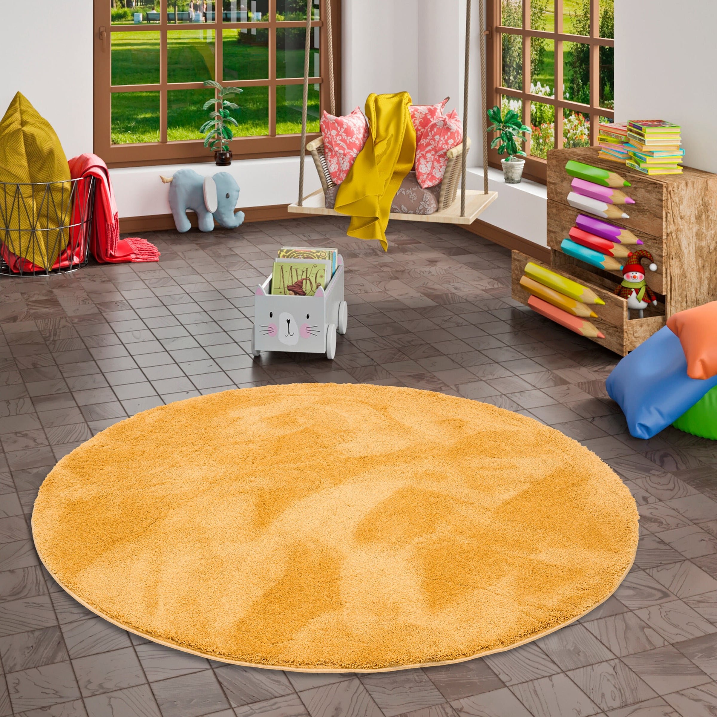 Thumbnail - Pergamon Super Soft Kinder Hochflor Teppich Silky Kids Rund