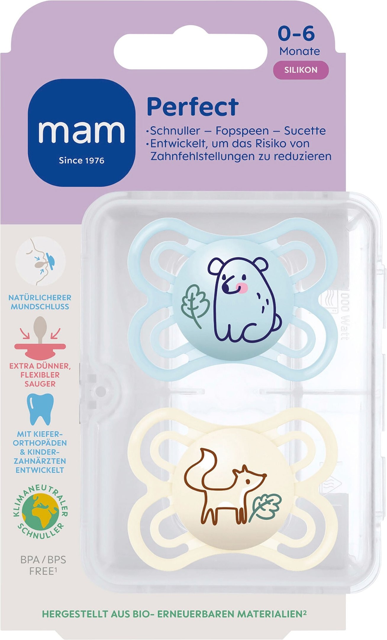 Mam 2er-Pack Schnuller Perfect Silikon, 0-6M