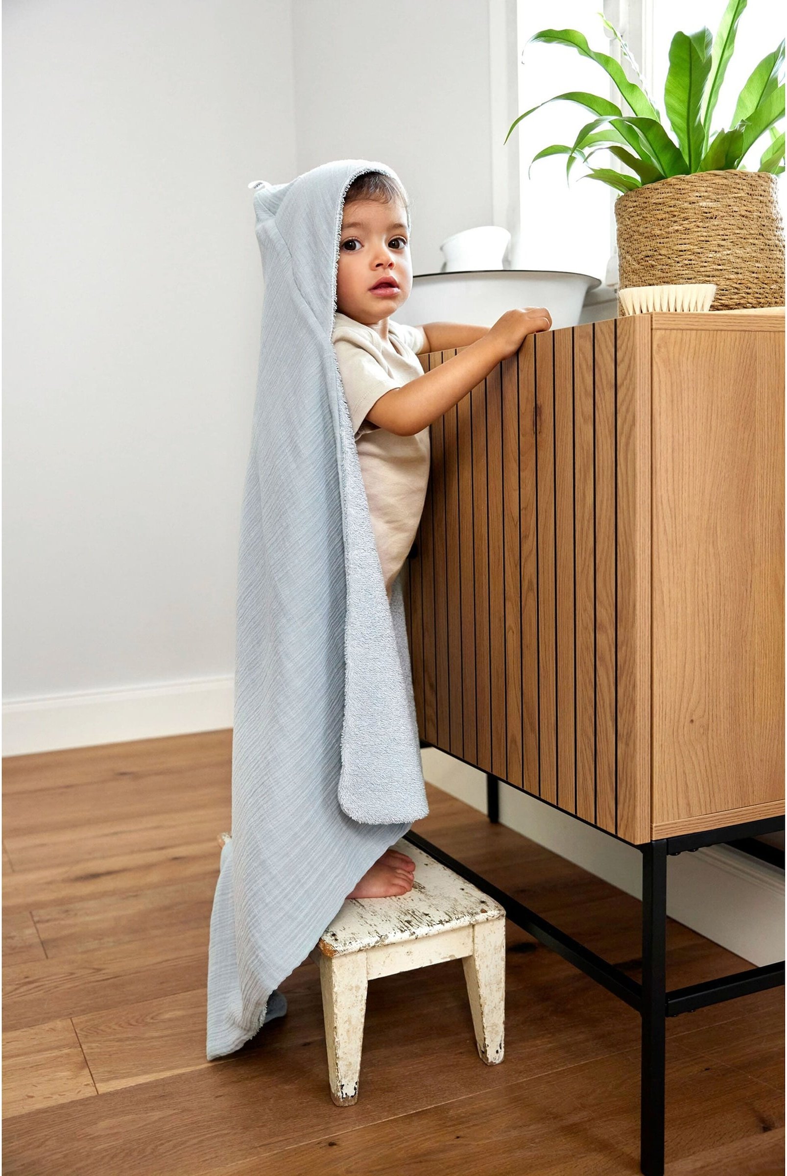 Lässig Mull Kapuzenbadetuch blau