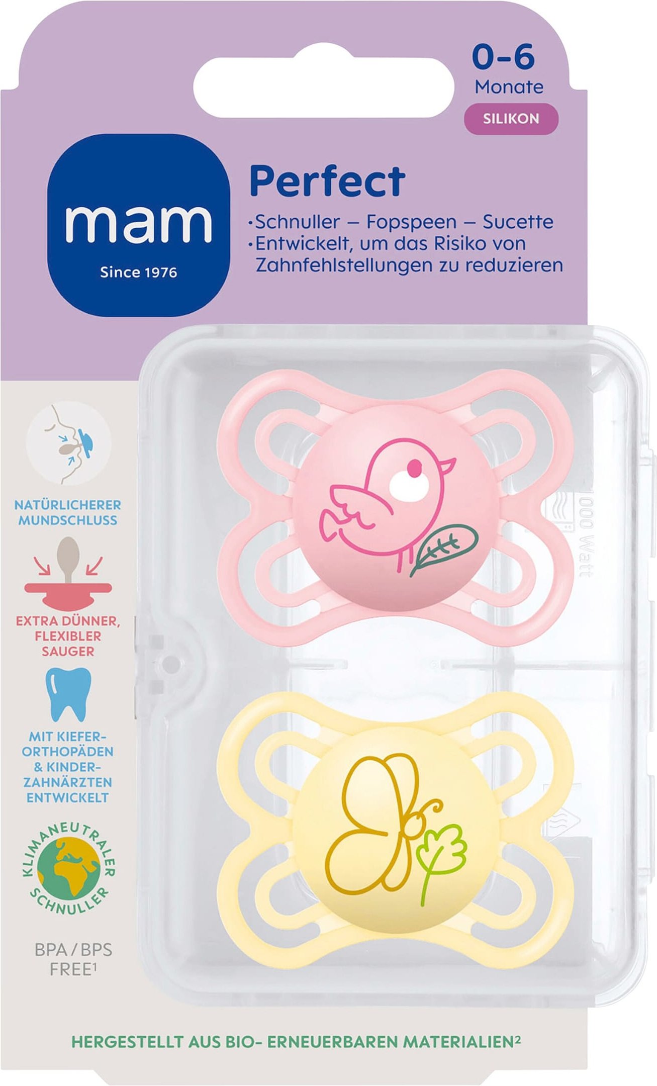 Mam 2er-Pack Schnuller Perfect Silikon, 0-6M