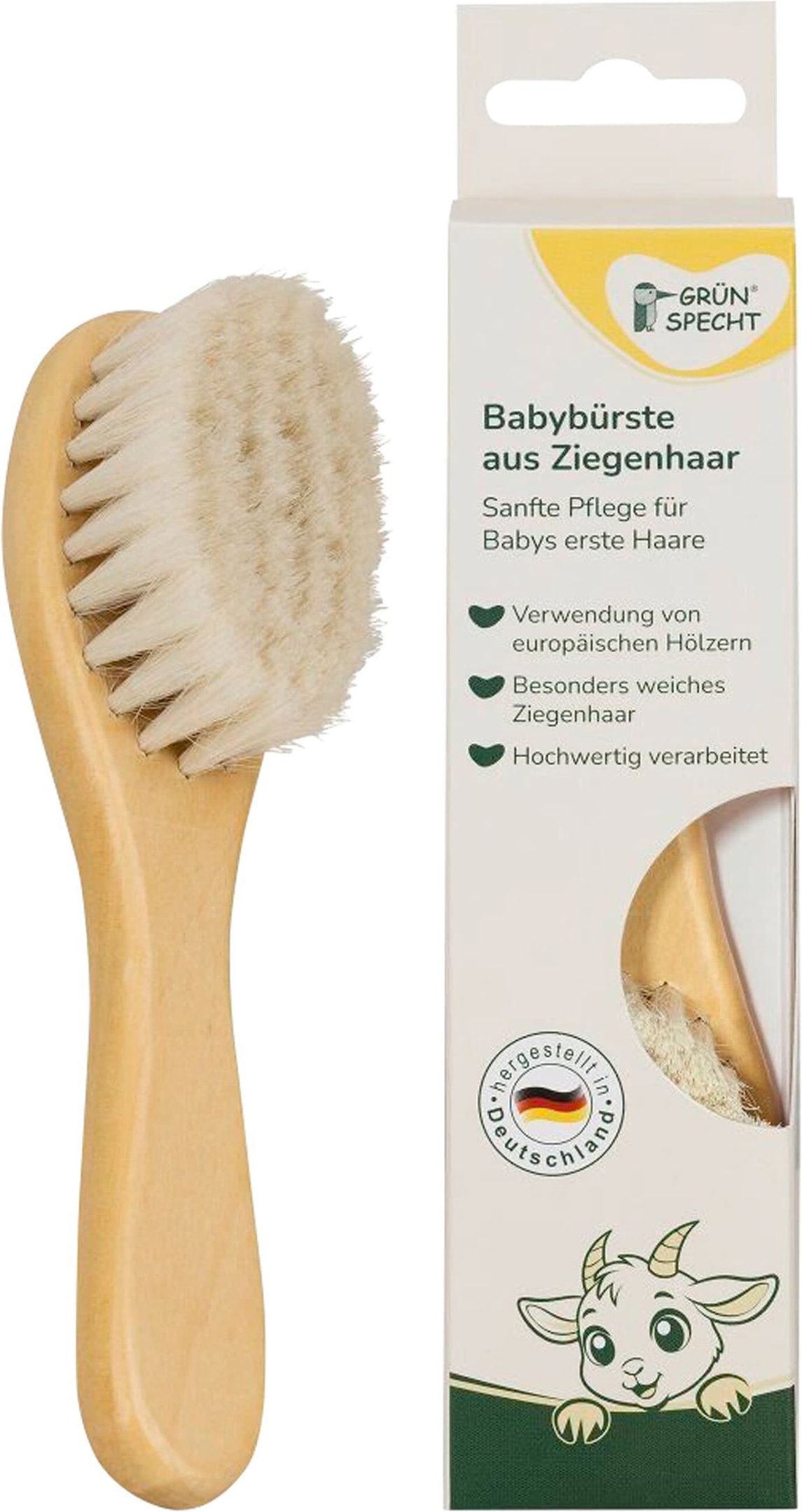 Grünspecht Babybürste aus Ziegenhaar