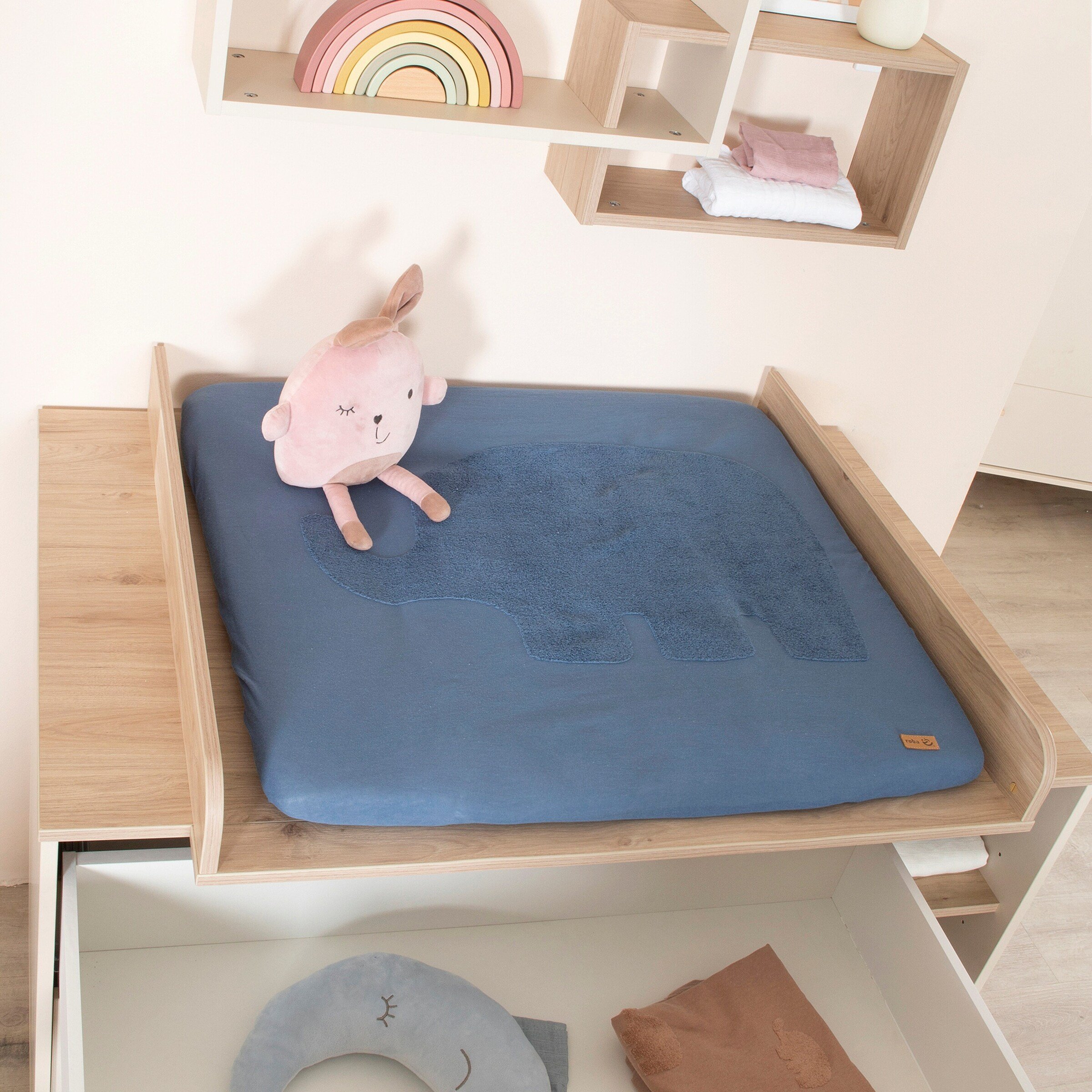 Roba Spannbezug für Wickelauflagen 75x85 cm Lil Elephant moonlight