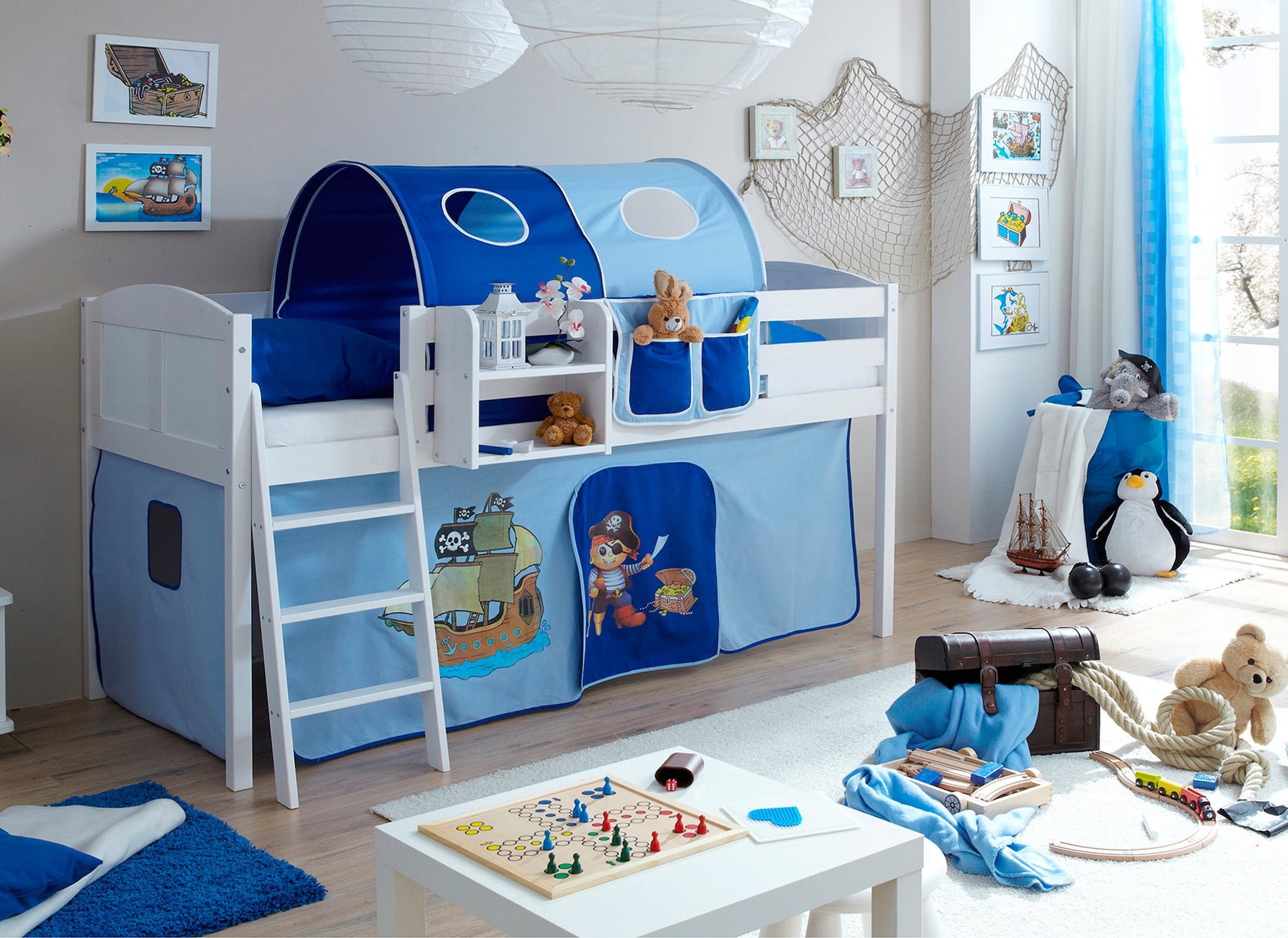 Ticaa Hochbett "Eric" Country Kiefer Weiß Motiv