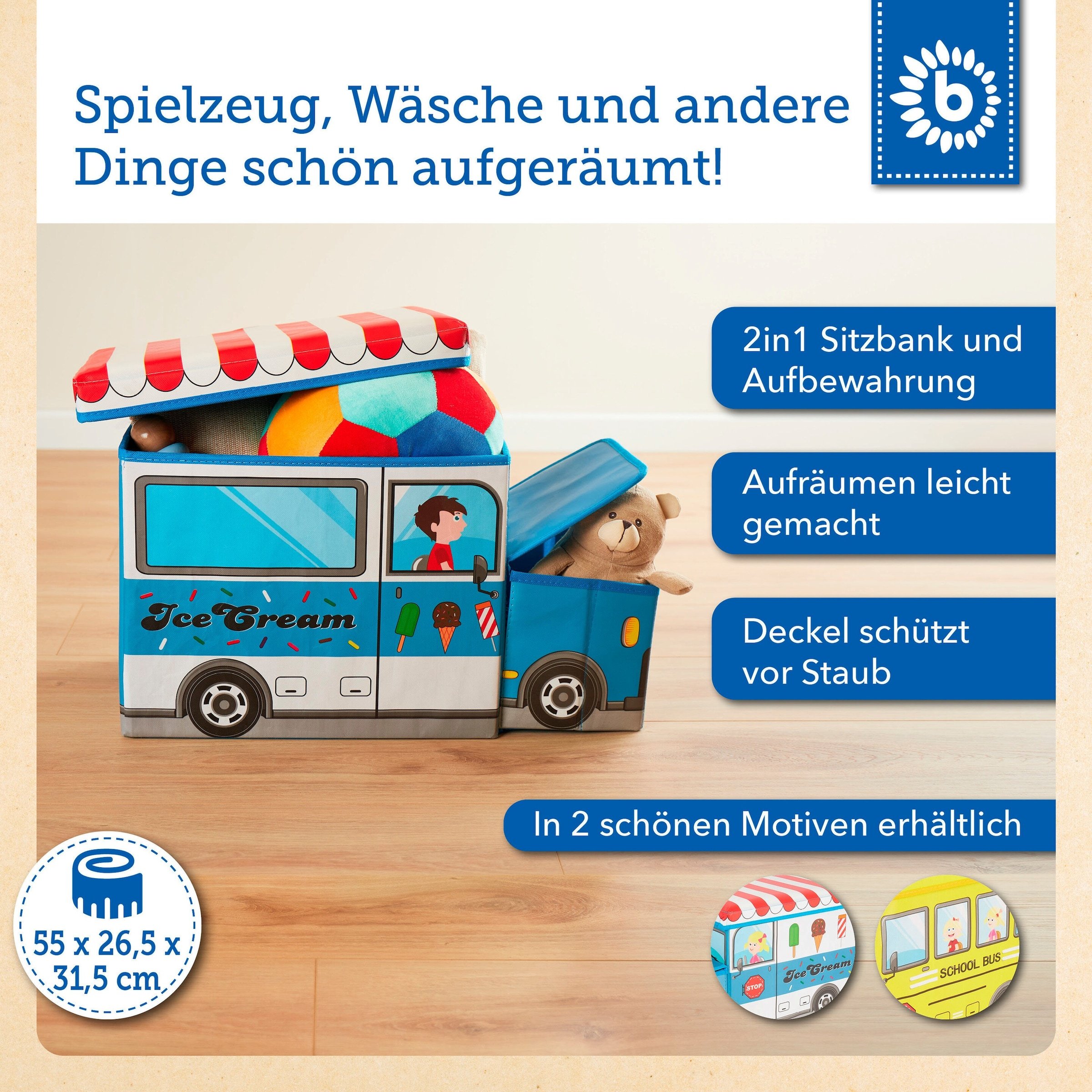 Bieco Aufbewahrungsbox mit Deckel Kinder Icecream