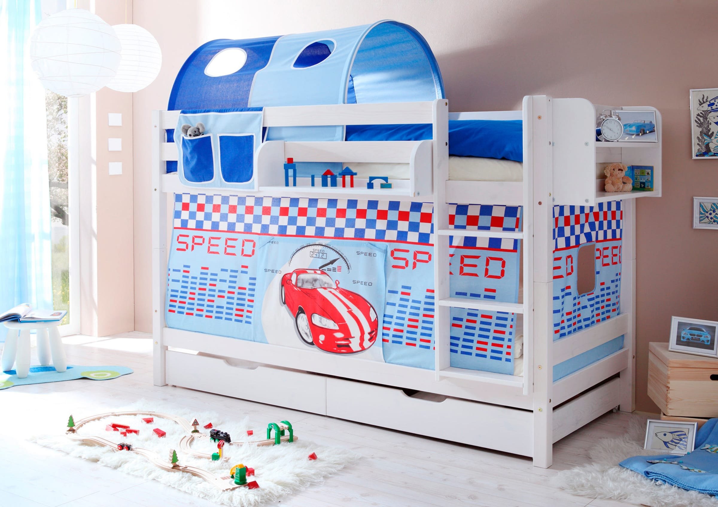 Ticaa Etagenbett "Marcel" Kiefer weiß Motiv