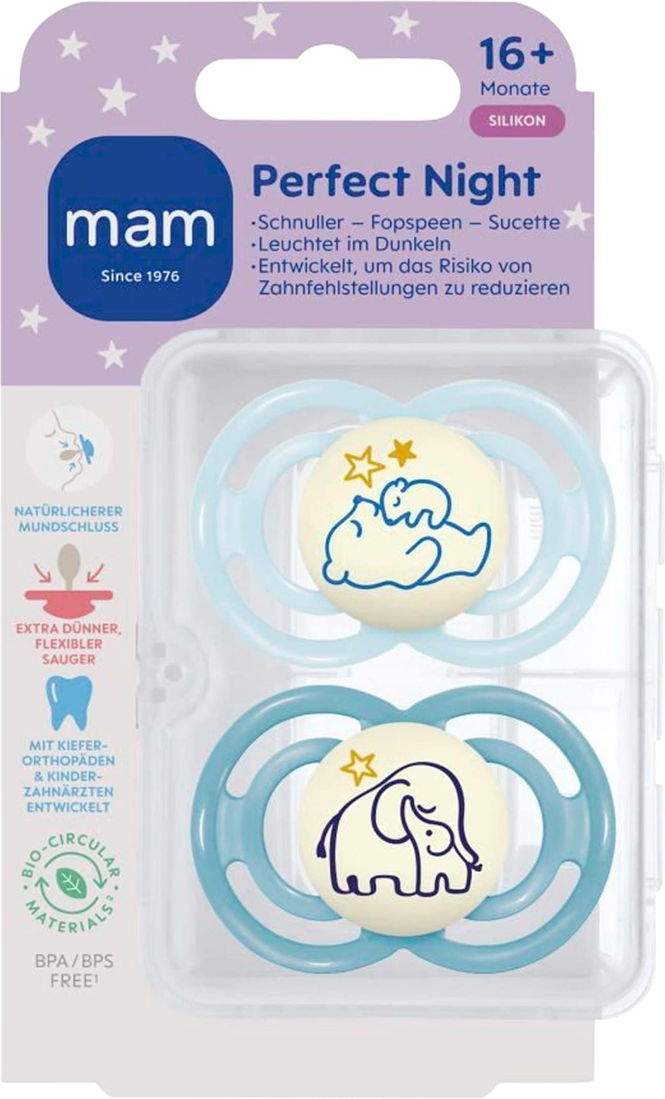 Mam 2er-Pack Schnuller Perfect Night Silikon, ab 16M