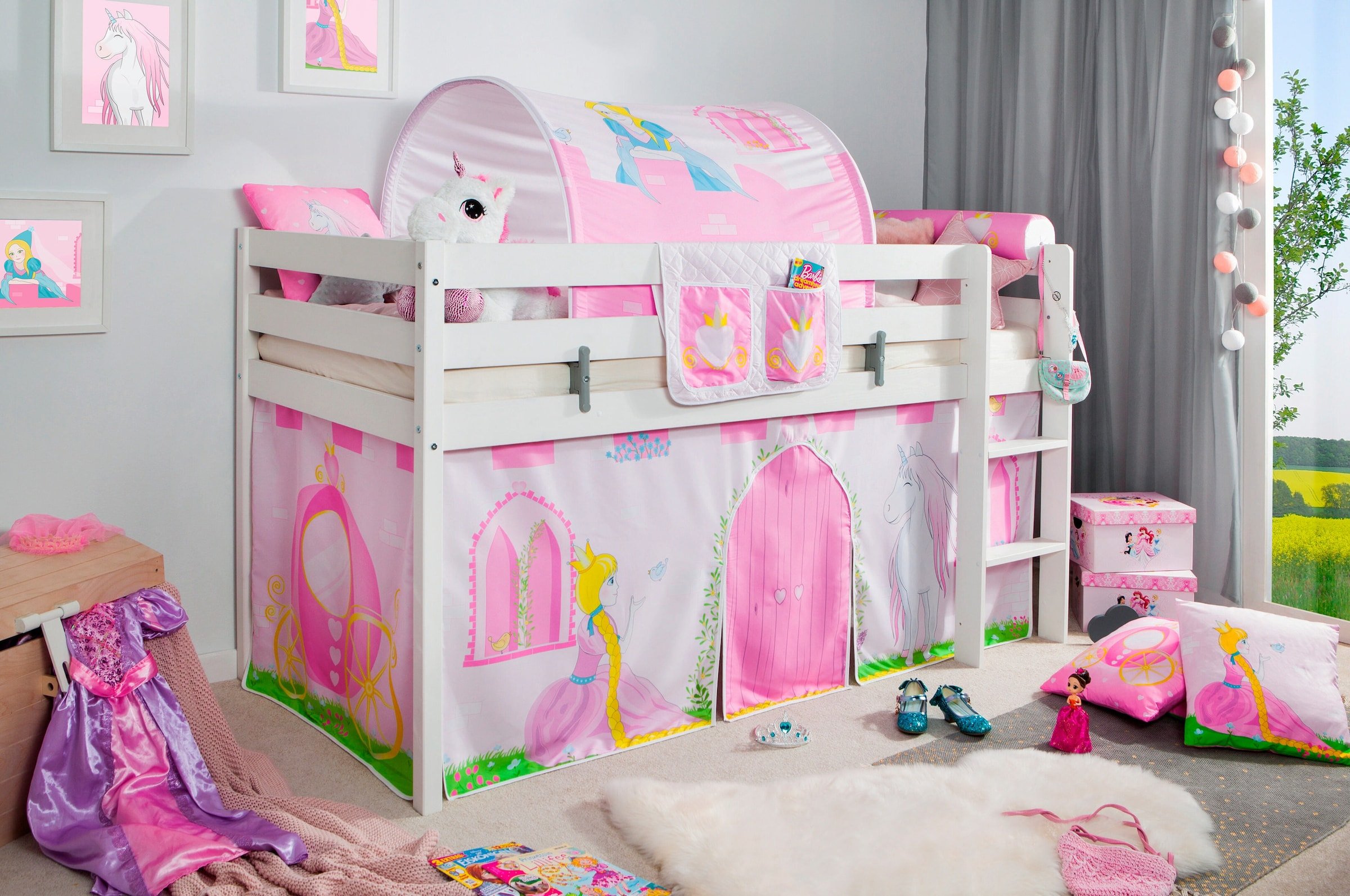 Ticaa Hochbett "Prinzessin Liora" inkl. Zubehör Kiefer weiß