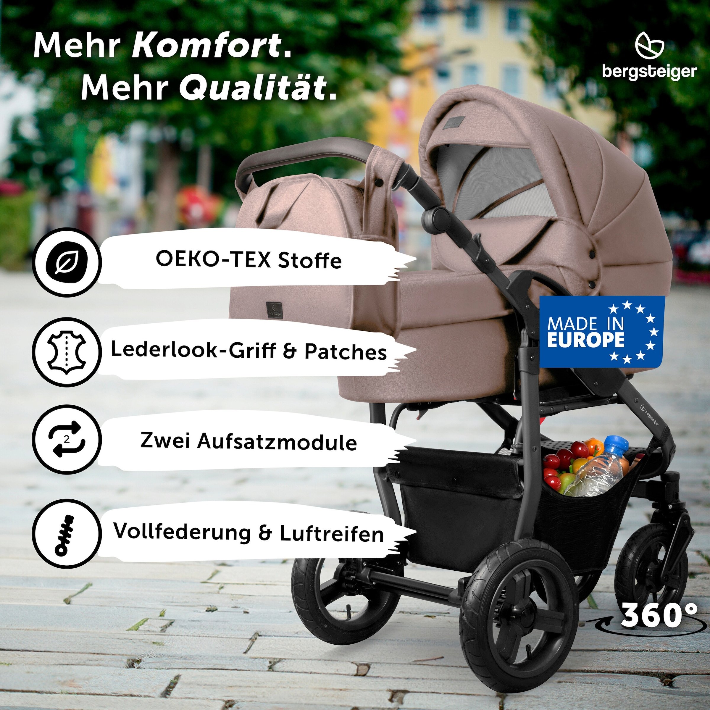 Bergsteiger Kinderwagen Capri + Babyschale braun