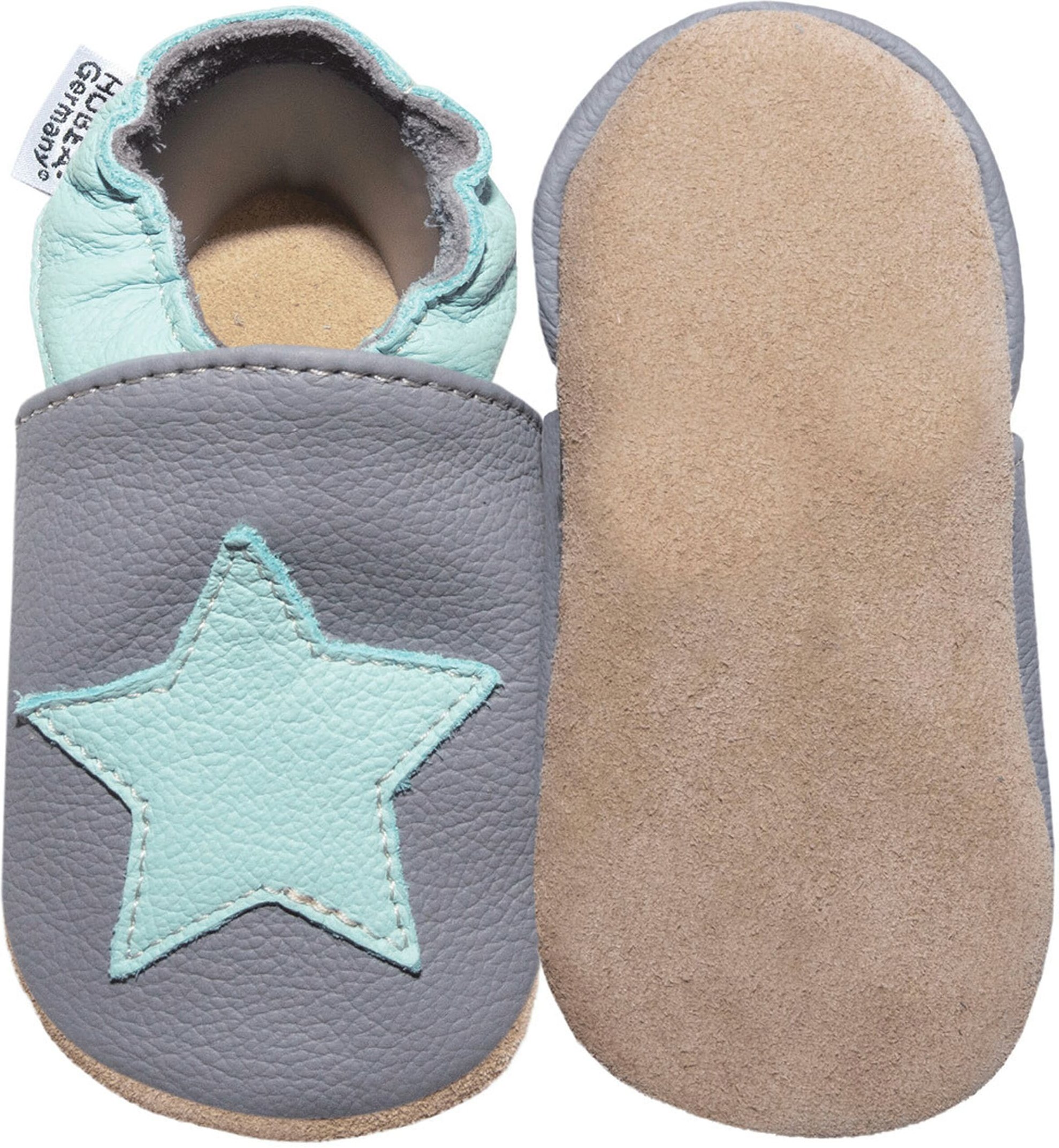 Hobea-Germany Krabbelschuhe dunkelgrau mit mint Stern