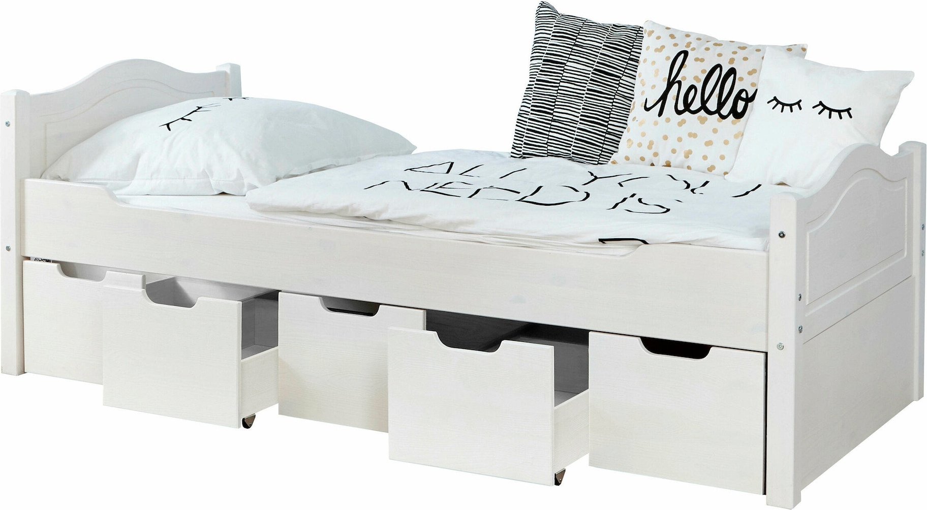 Ticaa Einzelbett "Leni" 90x200 Kiefer Weiß