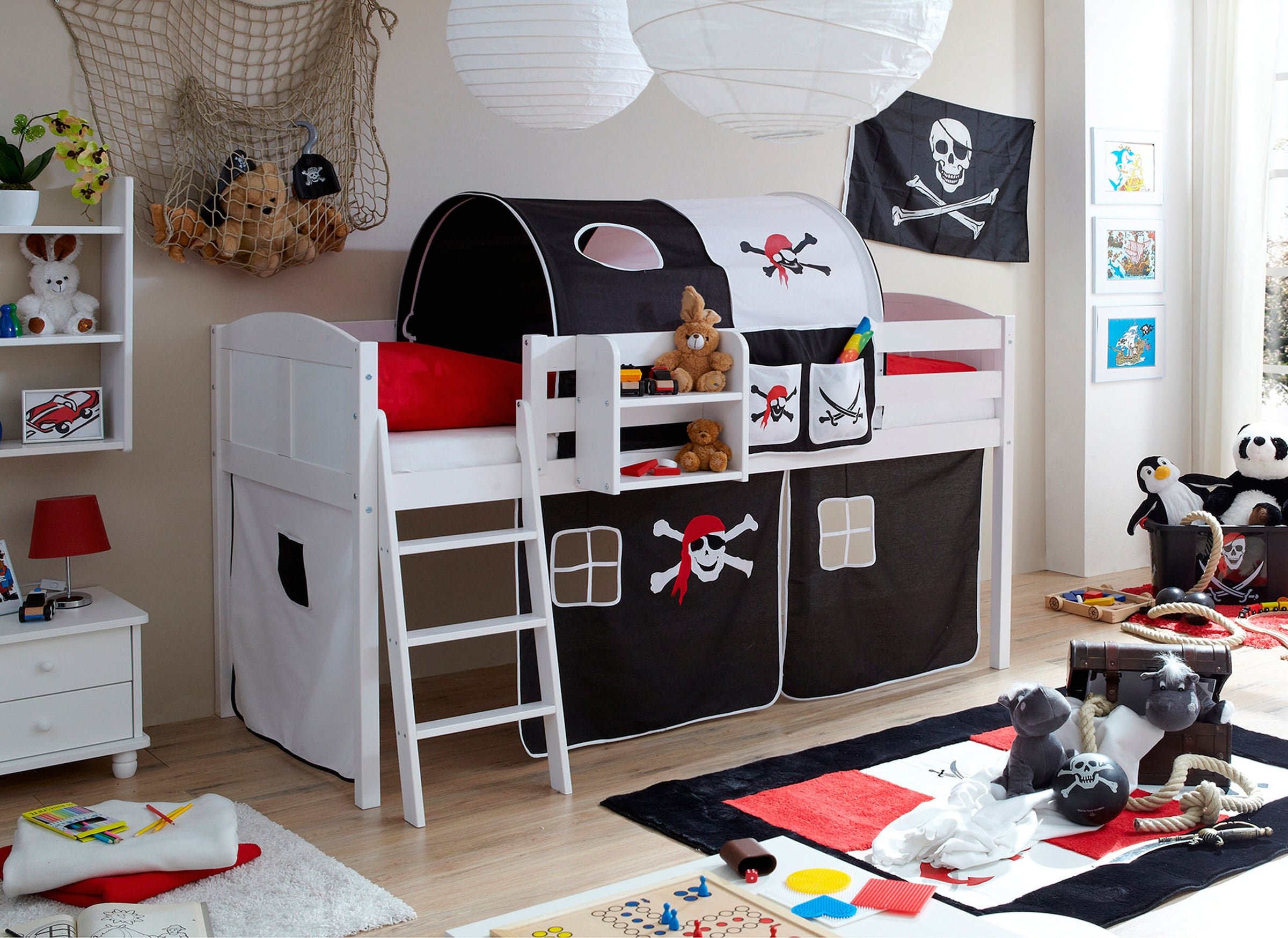 Ticaa Hochbett "Eric" Country Kiefer Weiß Motiv