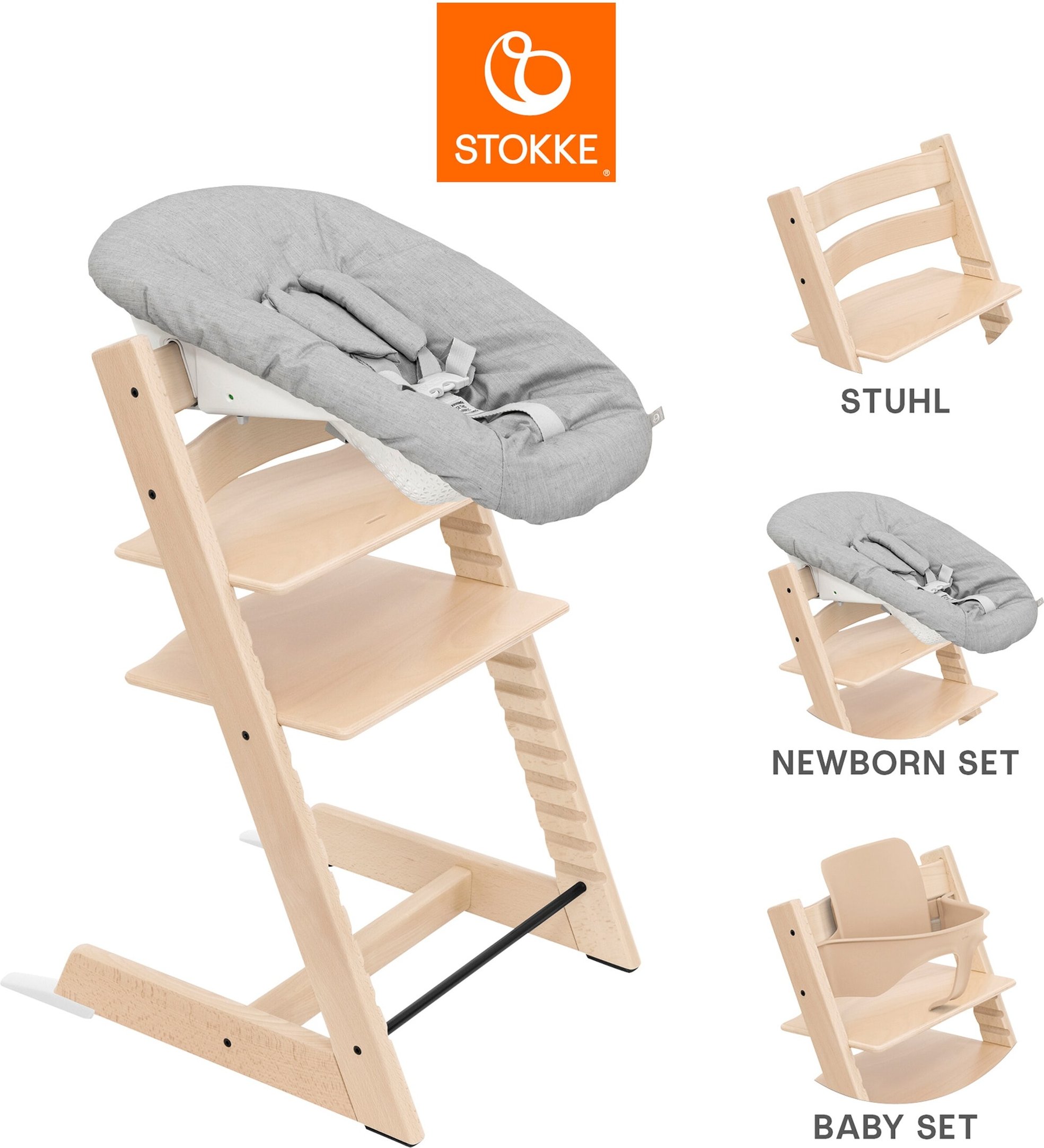 Stokke® Tripp Trapp® Bundle Treppenhochstuhl inkl. Newbornset Light Grey & Babyset