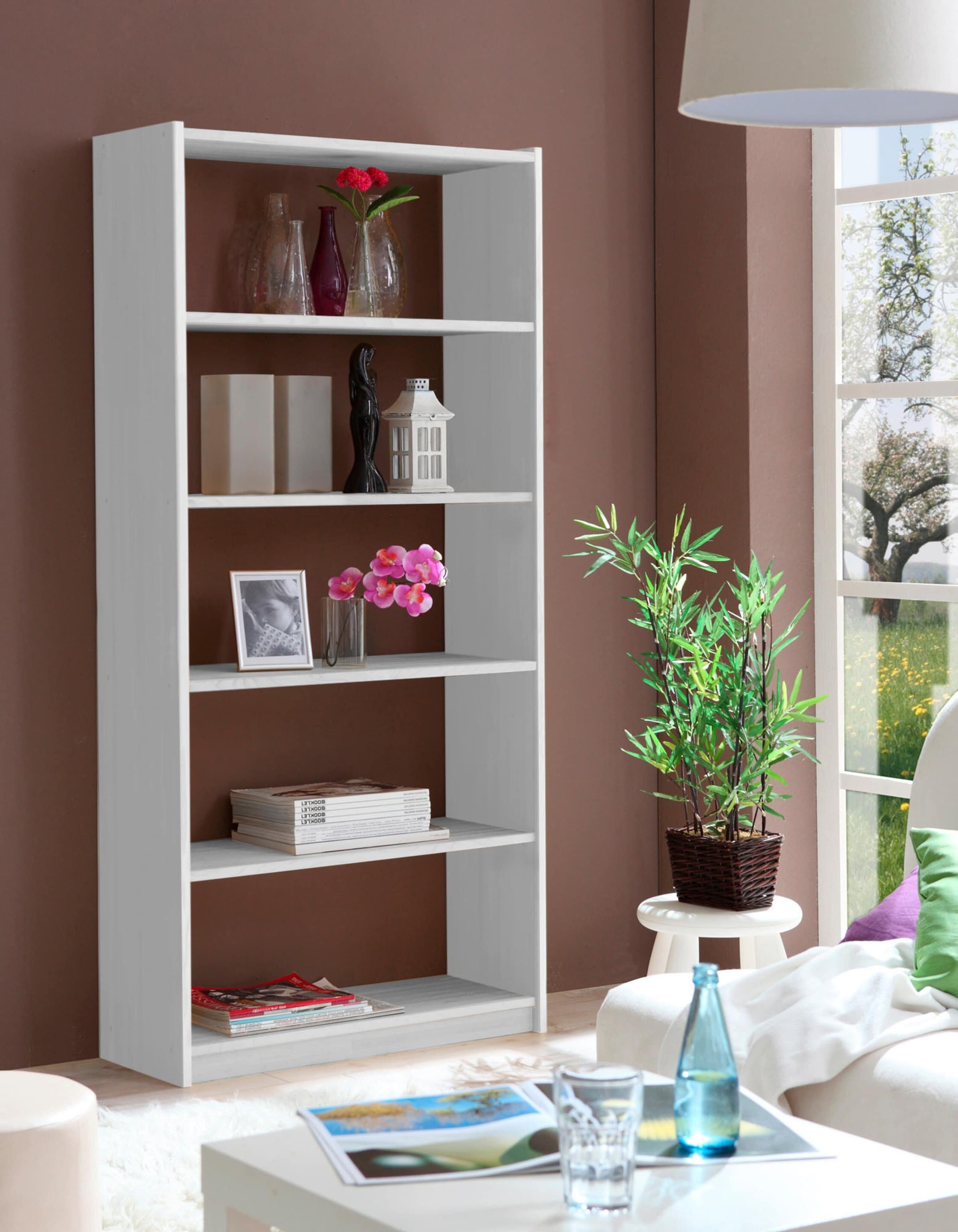 Ticaa Standregal Bücherregal Kiefer Weiß, verschied. Größen