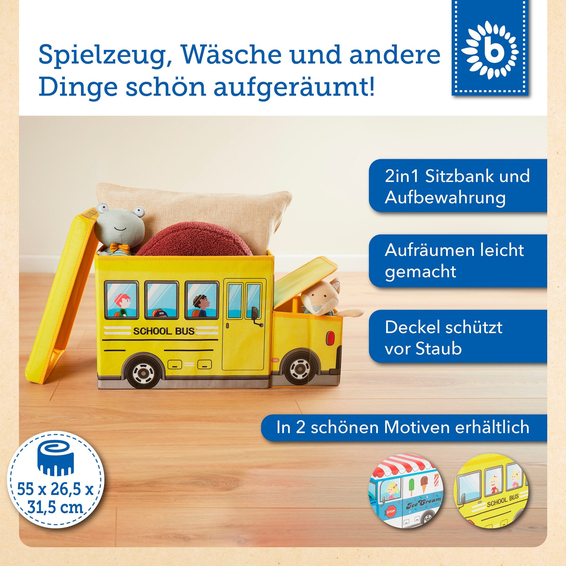 Bieco Aufbewahrungsbox mit Deckel Kinder Schulbus