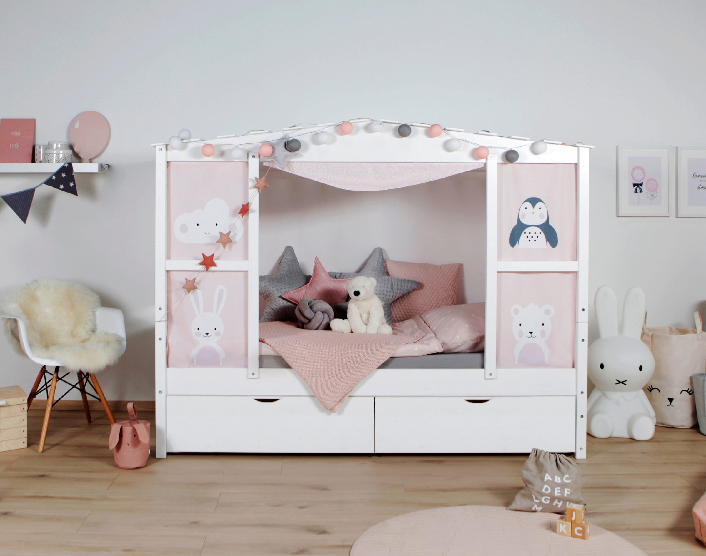 Ticaa Hausbett mit Bettkasten "Amelie" Kiefer Weiß