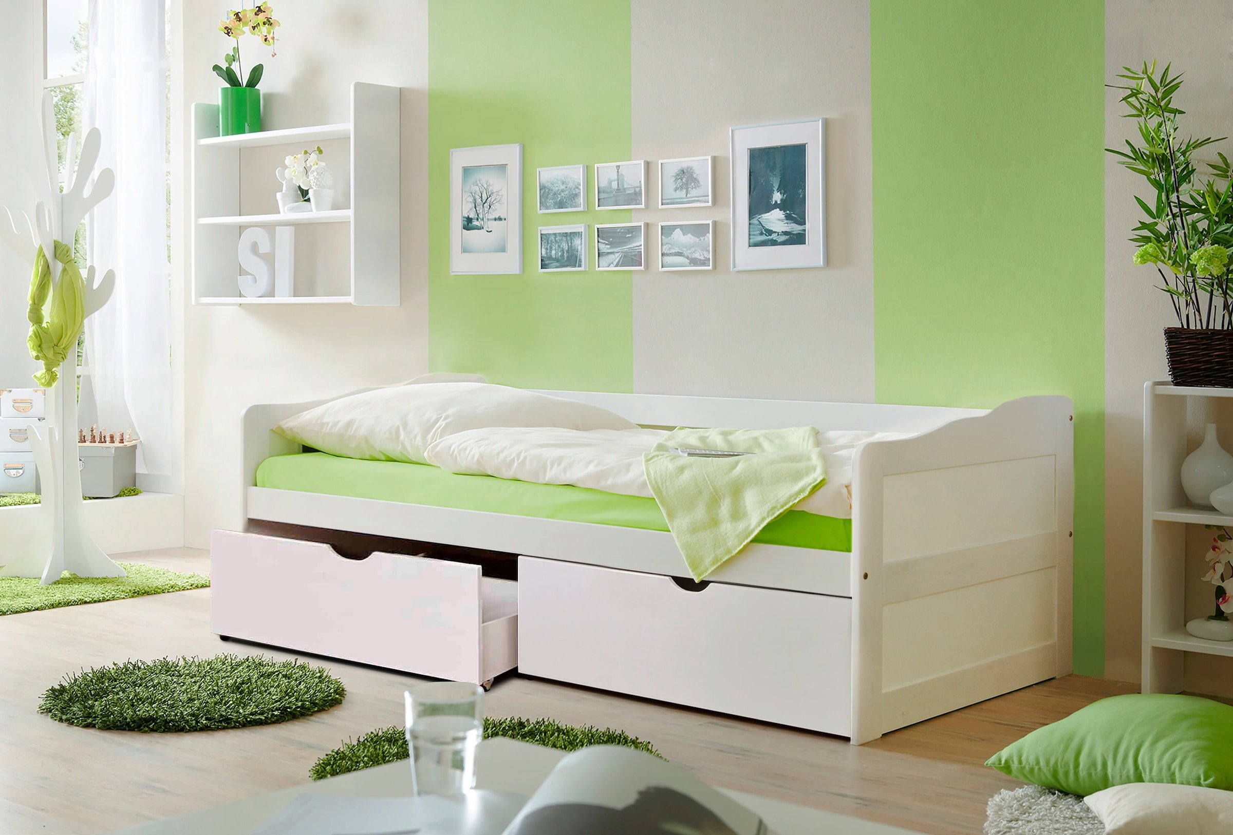 Ticaa Sofabett Funktionsbett Gästebett Melanie Kiefer Weiß inkl. Matratze und Rollrost