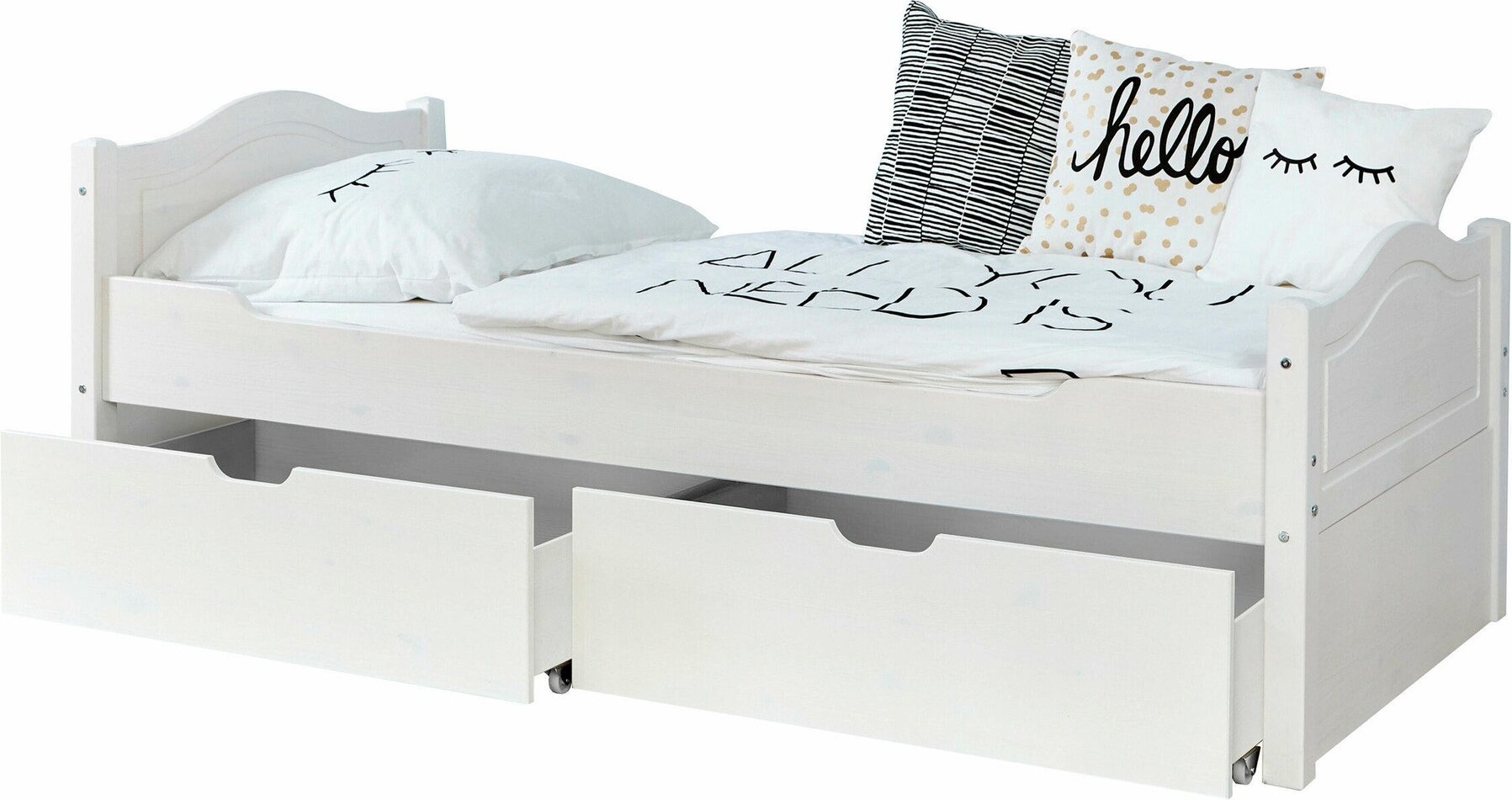 Ticaa Einzelbett "Leni" 90x200 Kiefer Weiß