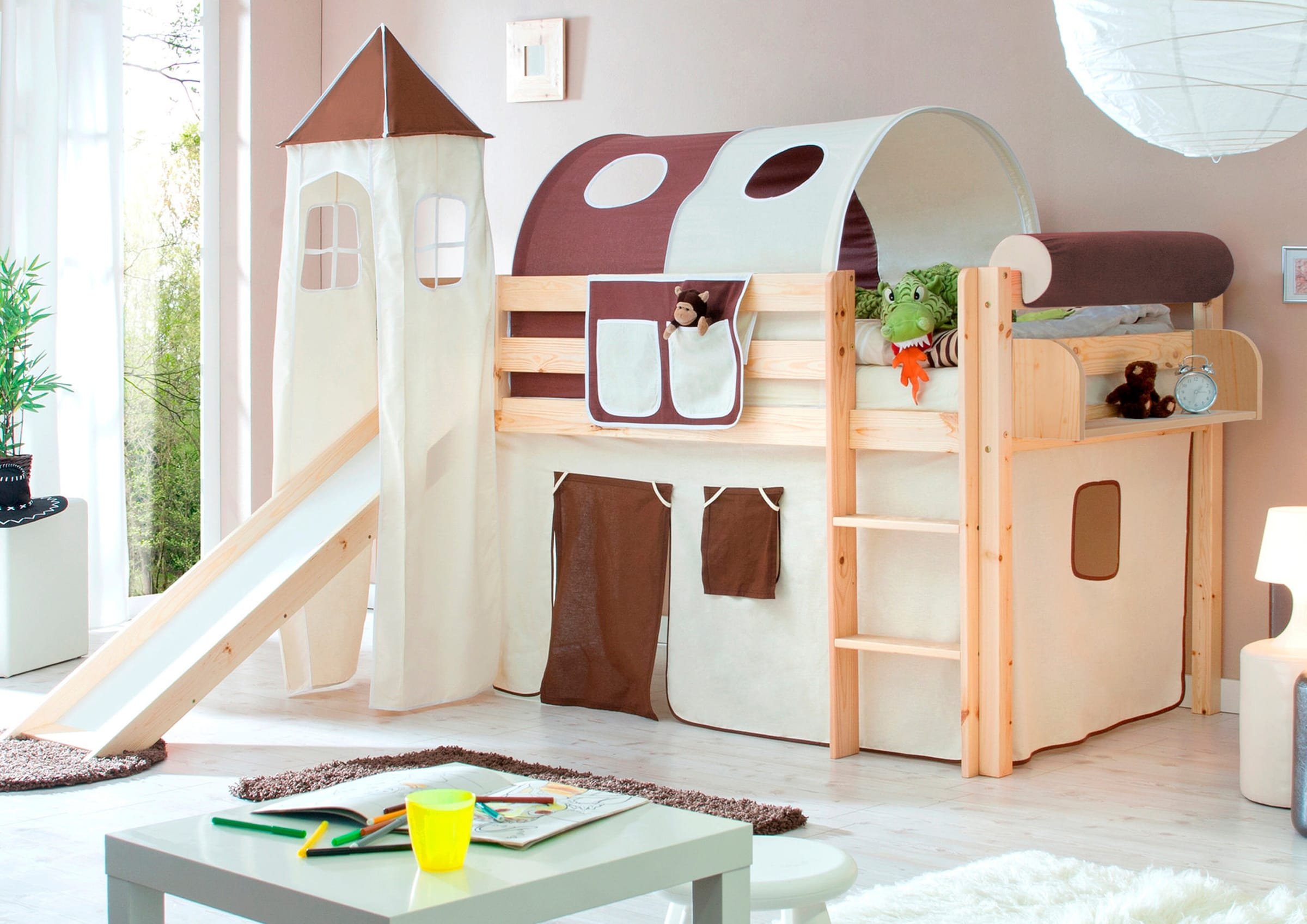 Ticaa Rutschbett mit Turm "Kasper" Kiefer Natur Classic