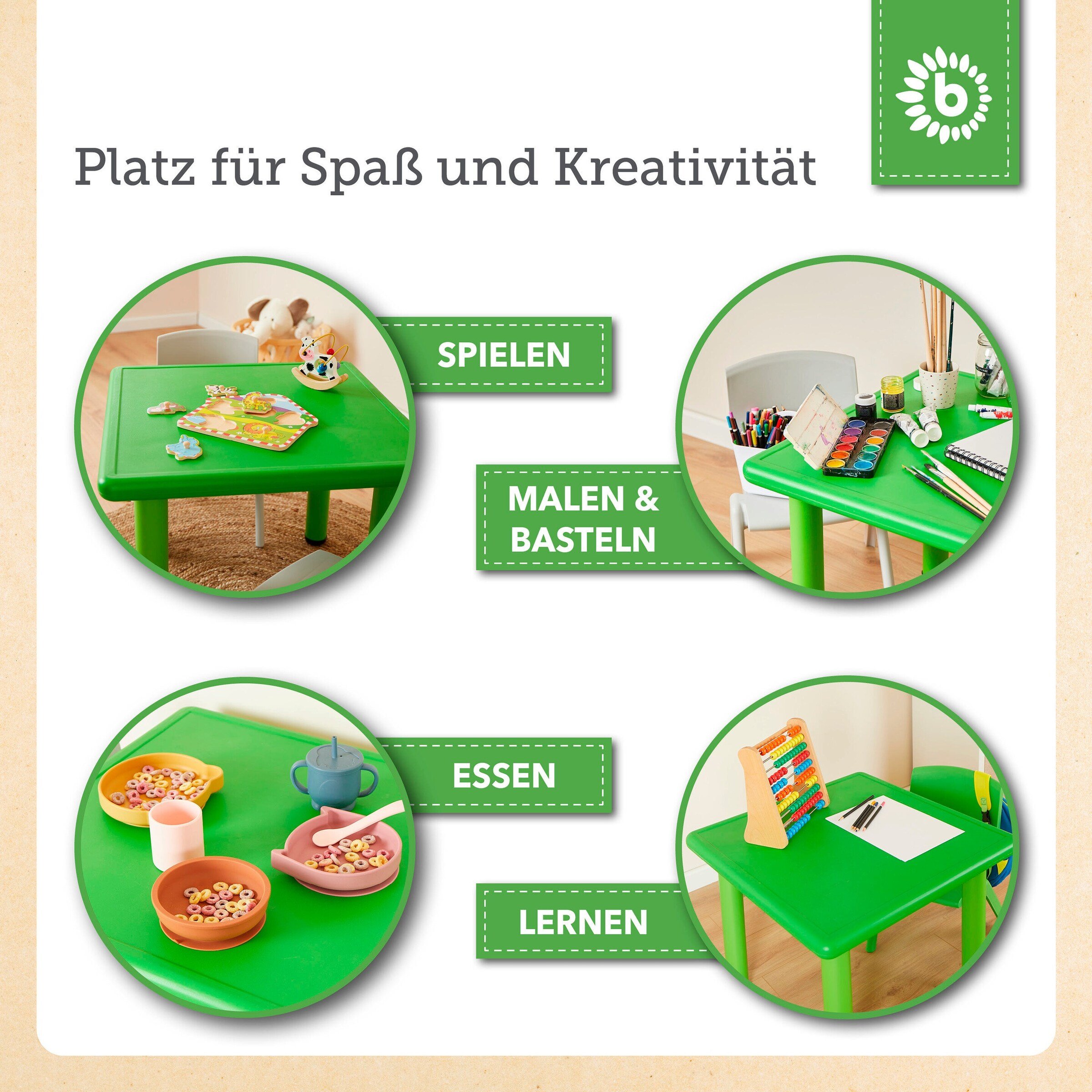 Bieco Kindertisch mit 2 Stühlen für innen & außen