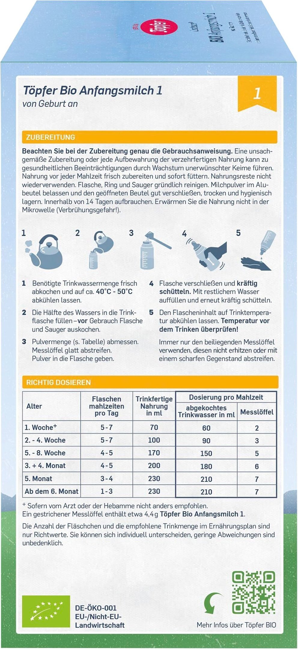 Töpfer Bio Anfangsmilch 1, 600g