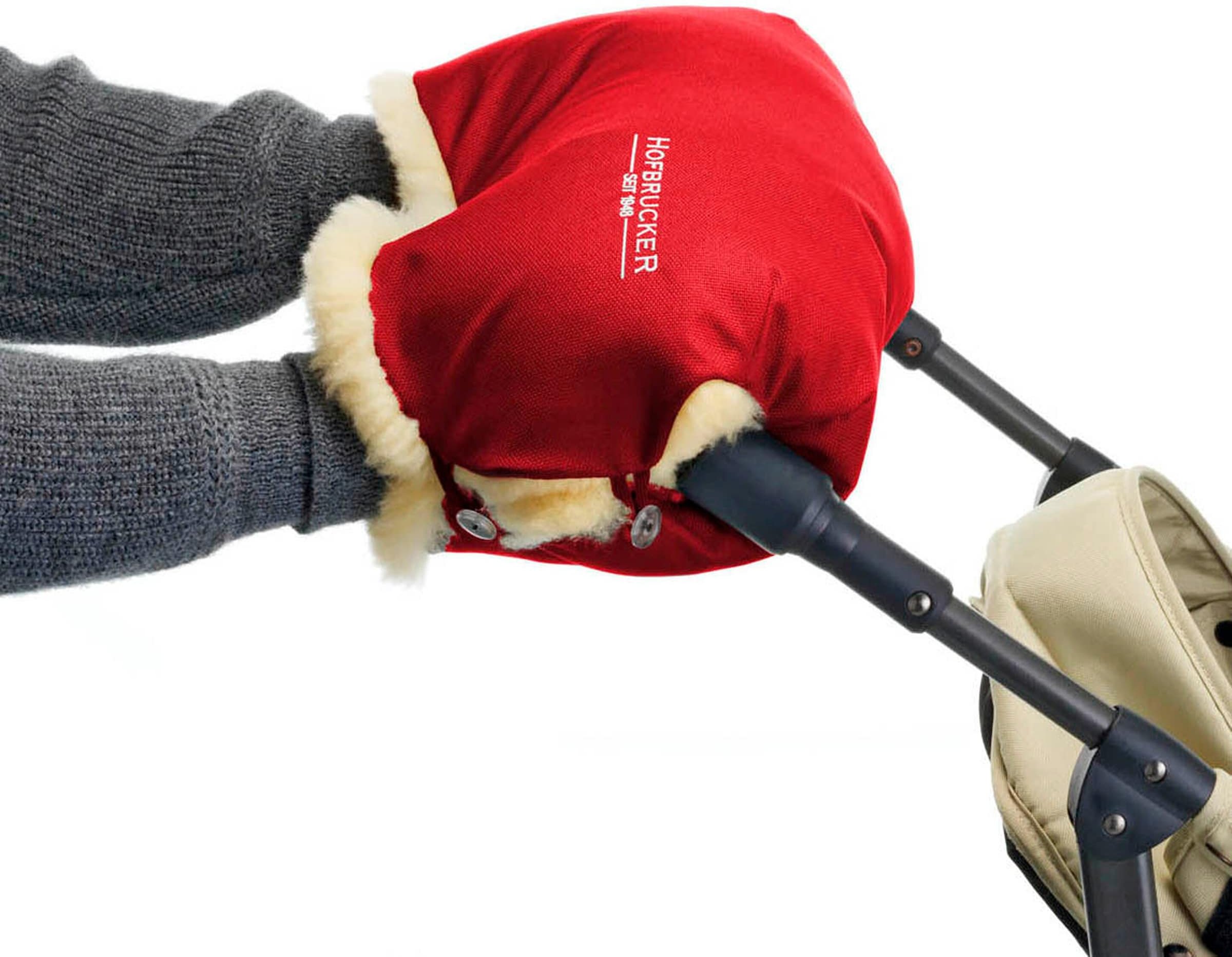 Hofbrucker Lammfell-Handwärmer für Kinderwagen Lammfell Handmuff rot
