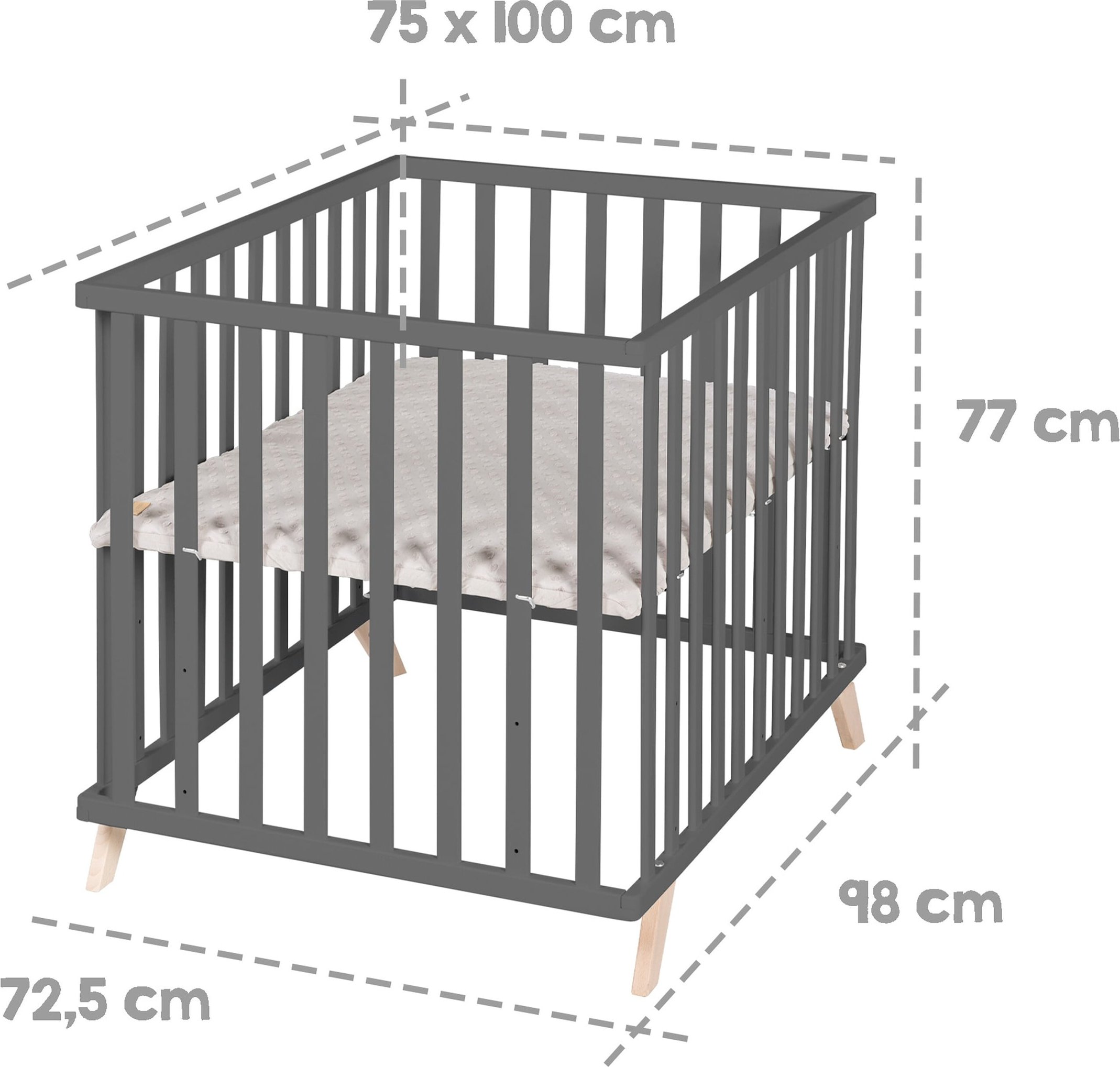 Roba Laufgitter 75x100 cm mit Holzfüßen Lil Planet grau