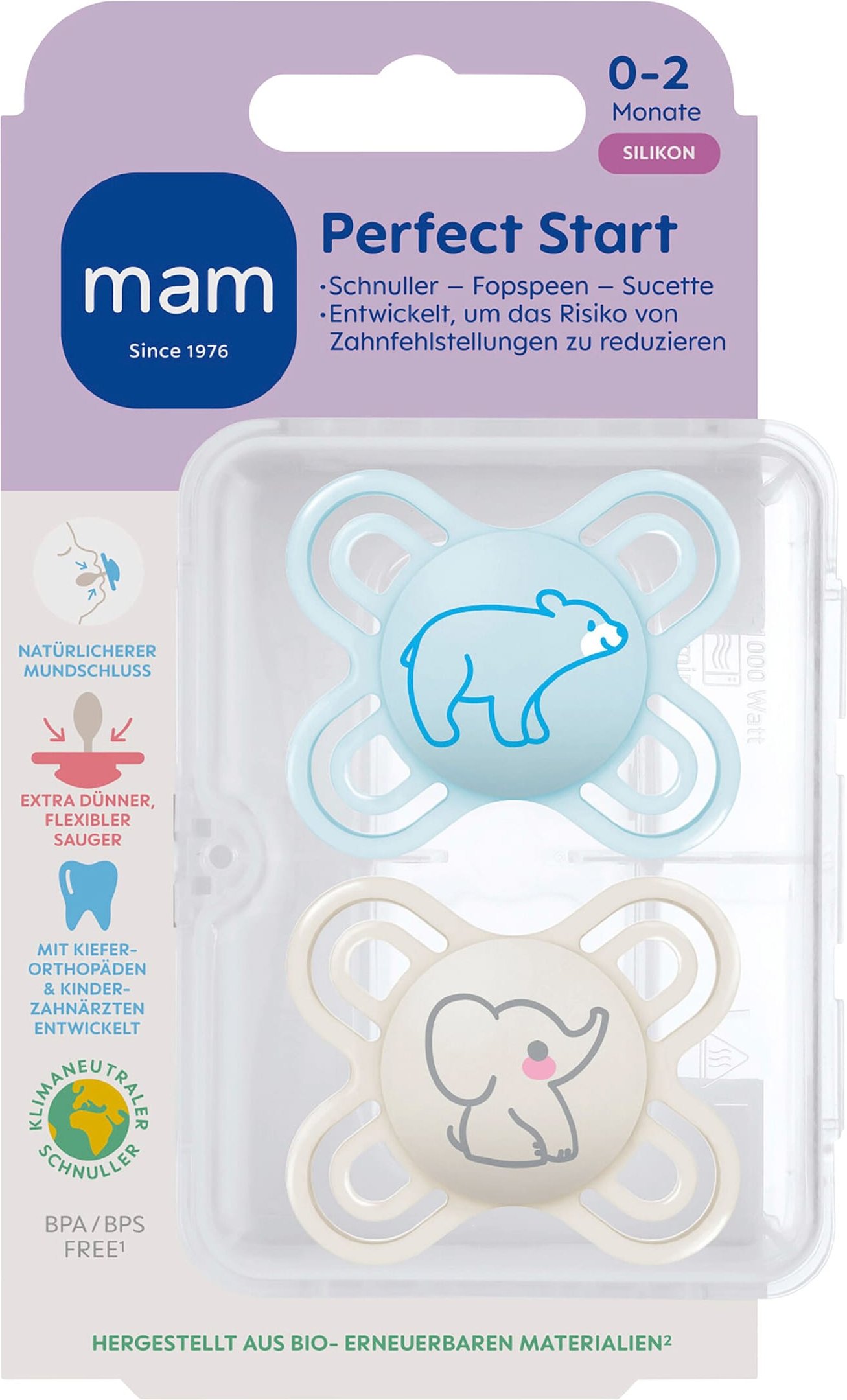 Mam 2er-Pack Schnuller Perfect Start Silikon, 0-2M