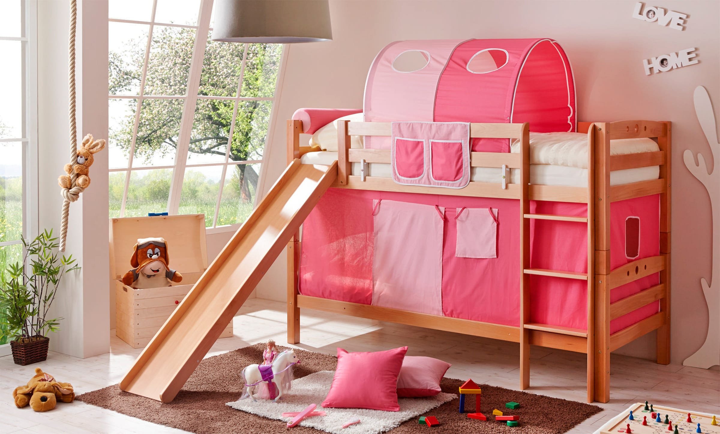 Ticaa Etagenbett mit Rutsche "Lupo" Buche Natur