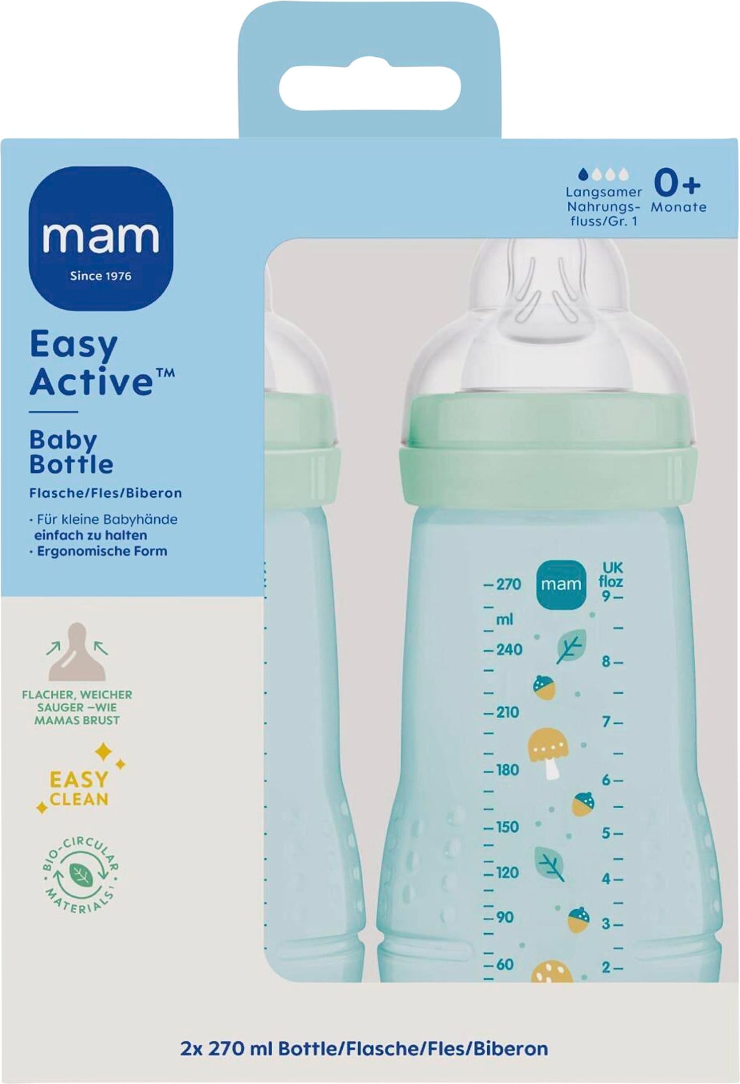 Mam 2er-Pack Babyflaschen Easy Active, Weithals, 270 ml, ab 0M