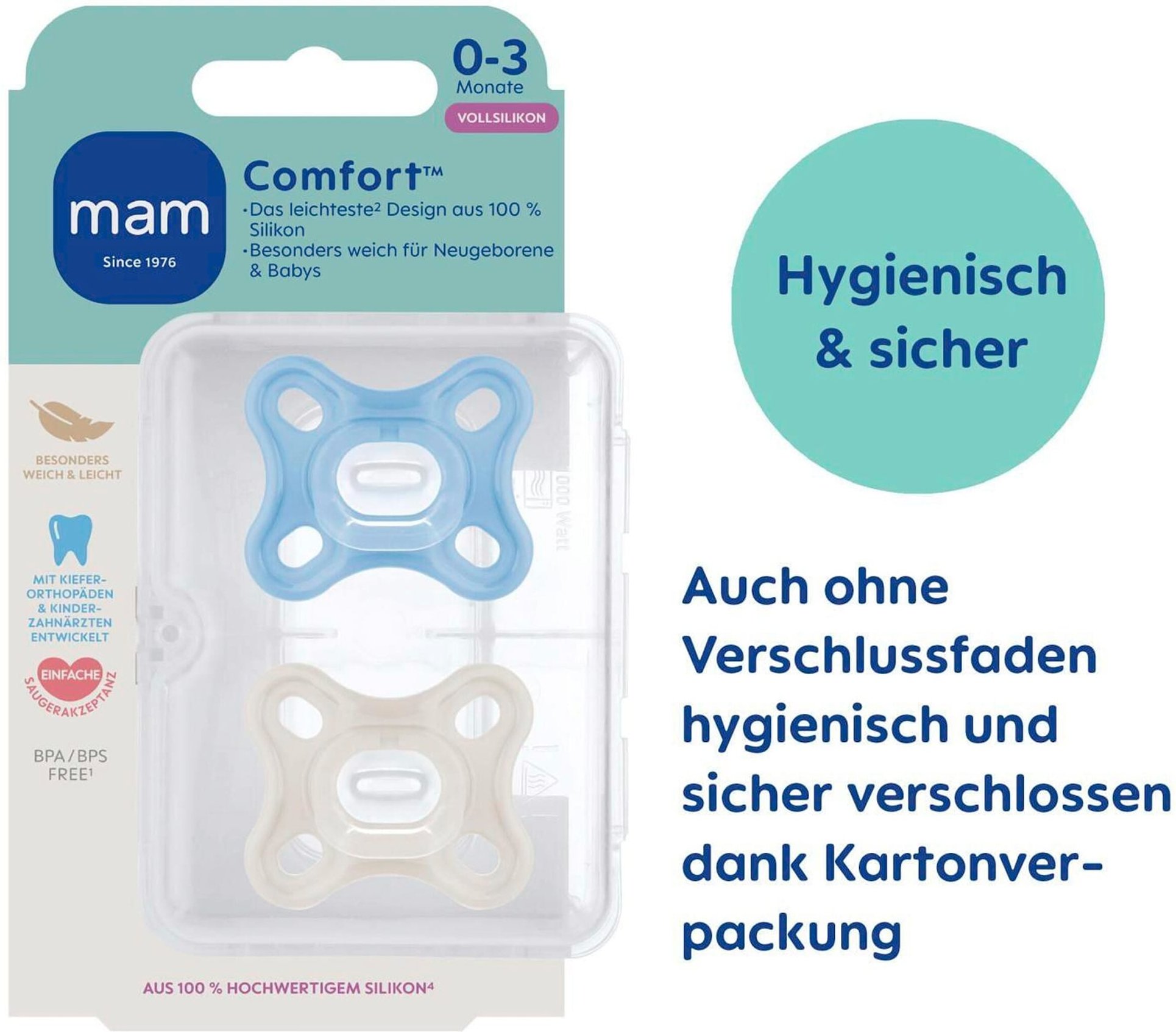 Mam 2er-Pack Schnuller Comfort Silikon 0-3M