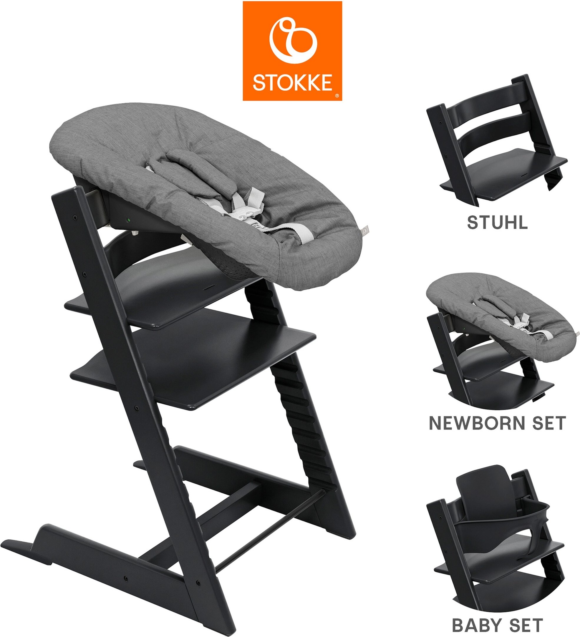 Stokke® Tripp Trapp® Bundle Treppenhochstuhl inkl. Newbornset deep grey & Babyset
