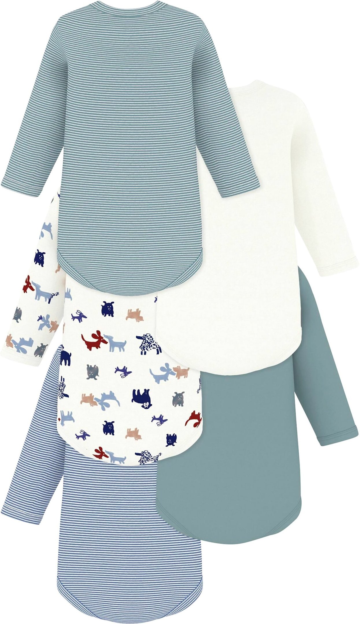 Petit Bateau 5er-Pack Bodys langarm Ringel Hunde