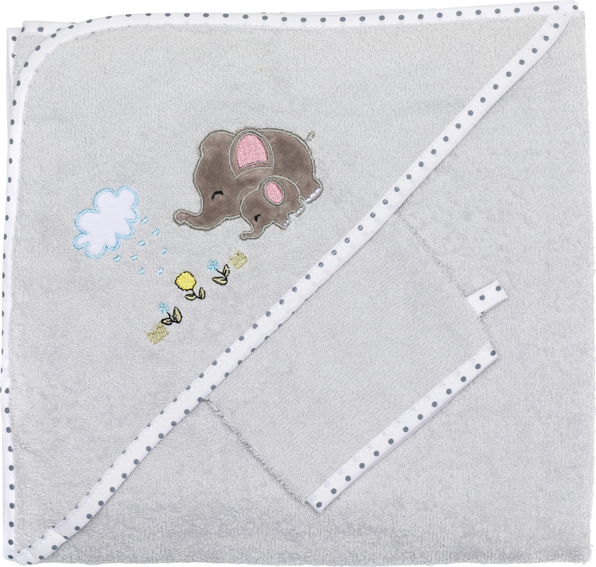 Fillikid 2-tlg. Badeset Kapuzenbadetuch 100x100 cm & Waschlappen grau